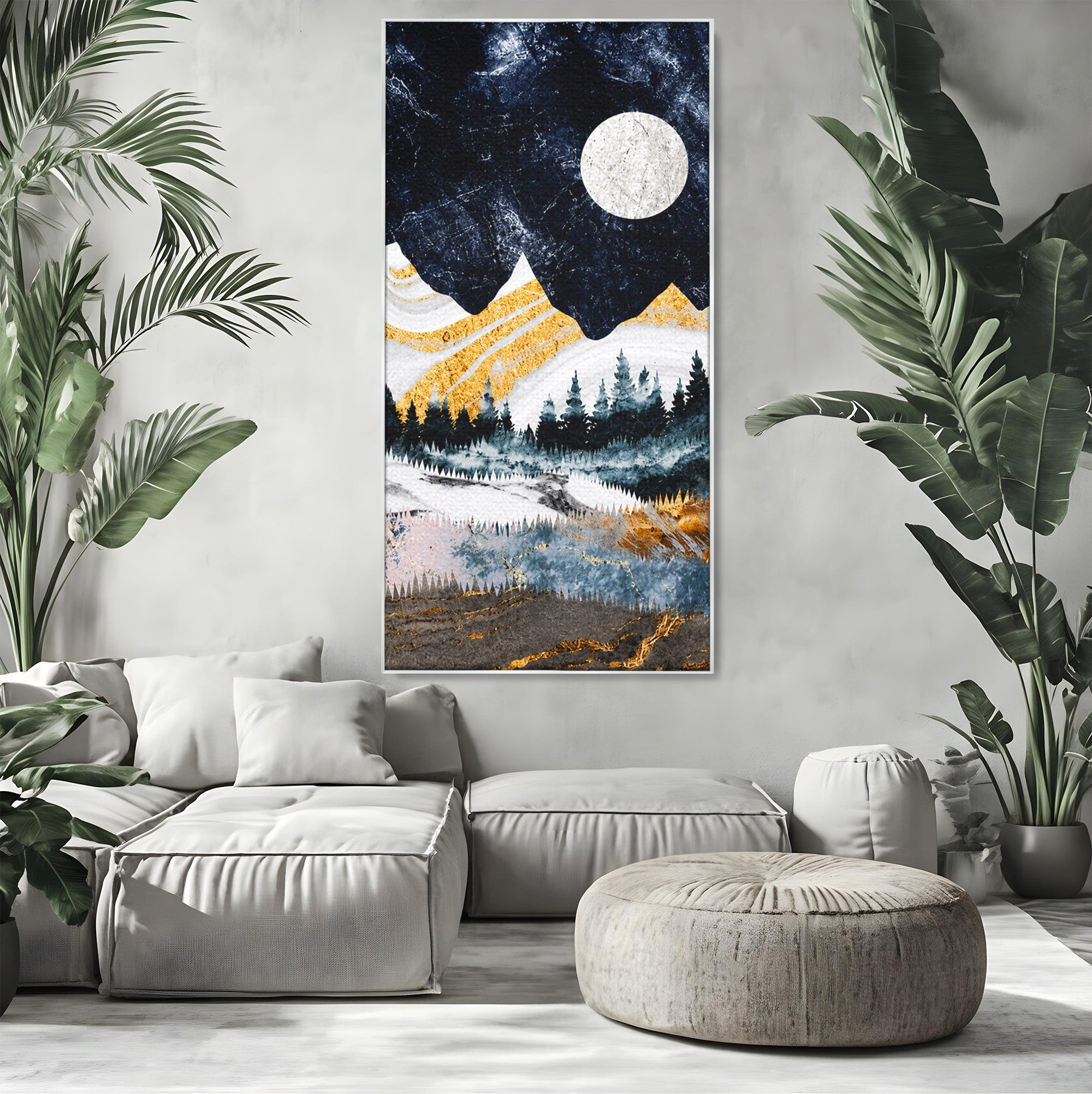 Tablou Canvas Premium LuxCanva® A1752, Peisaj Montan Nocturn, Peisaj, Munti, Luna, Noapte, Natura, Living, Dormitor, Culori Vibrante