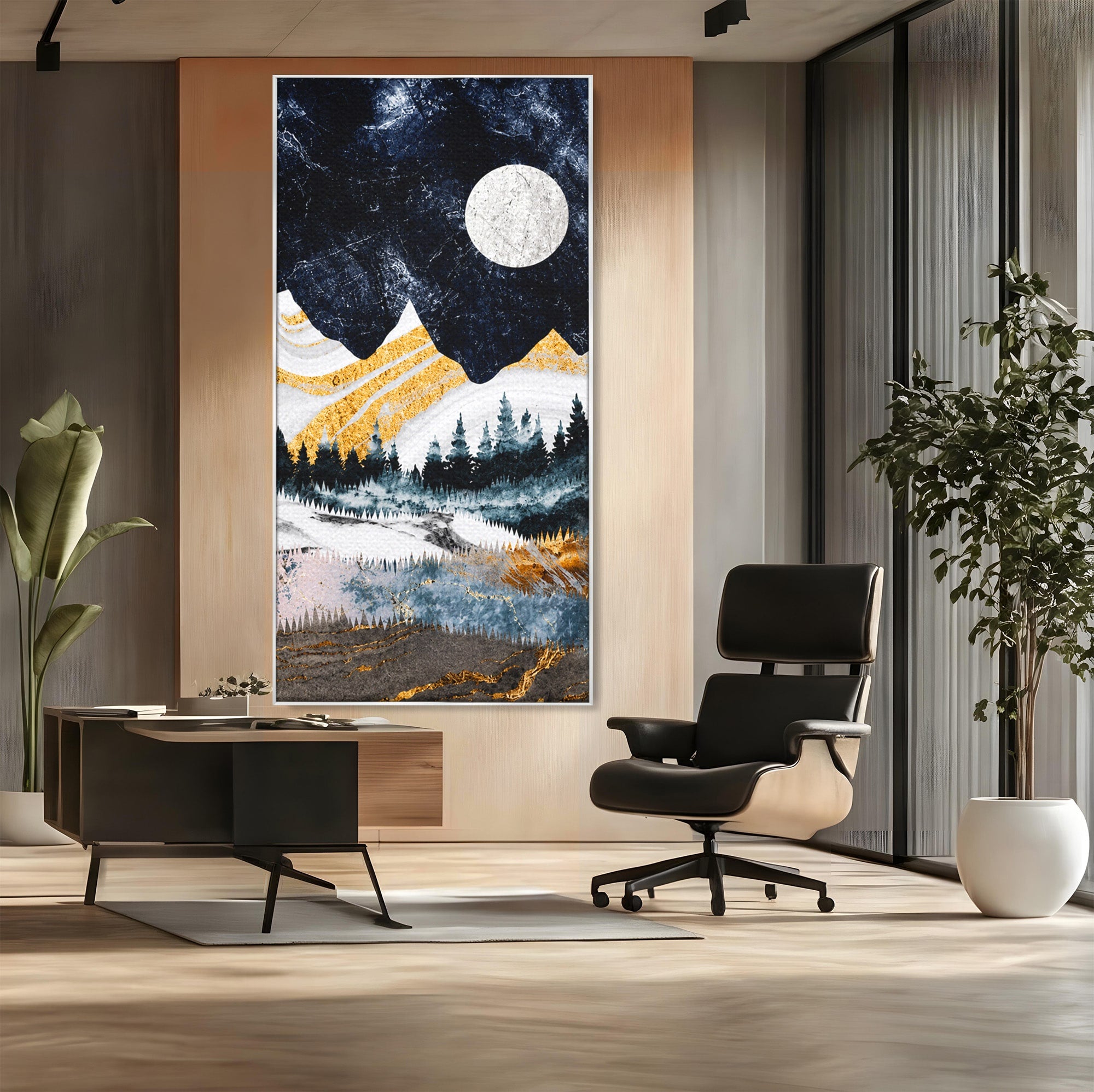 Tablou Canvas Premium LuxCanva® A1752, Peisaj Montan Nocturn, Peisaj, Munti, Luna, Noapte, Natura, Living, Dormitor, Culori Vibrante