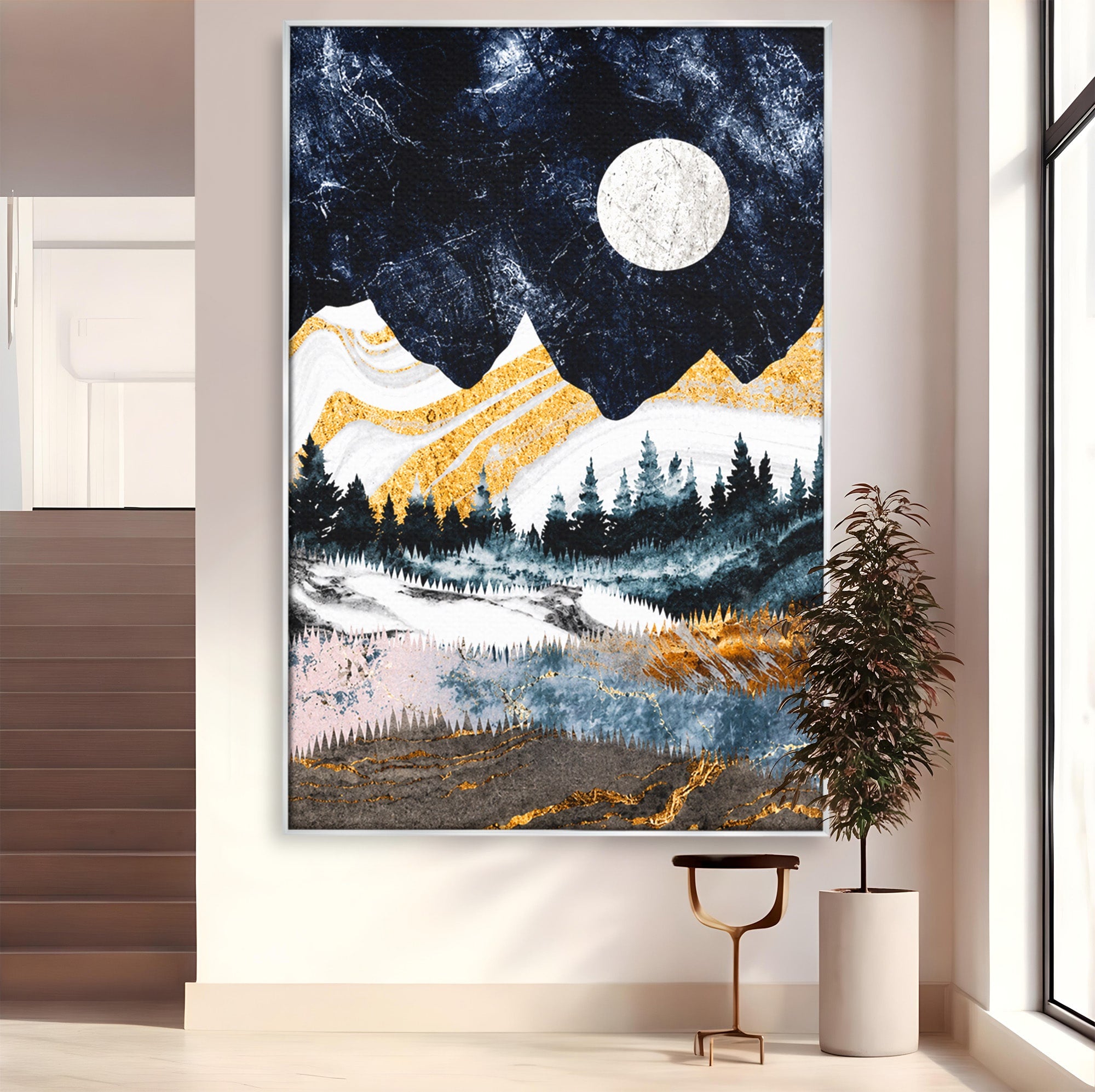 Tablou Canvas Premium LuxCanva® A1752, Peisaj Montan Nocturn, Peisaj, Munti, Luna, Noapte, Natura, Living, Dormitor, Culori Vibrante