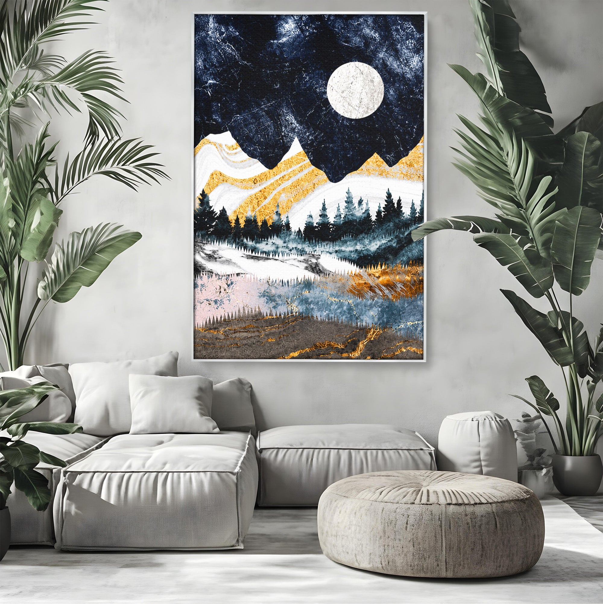 Tablou Canvas Premium LuxCanva® A1752, Peisaj Montan Nocturn, Peisaj, Munti, Luna, Noapte, Natura, Living, Dormitor, Culori Vibrante