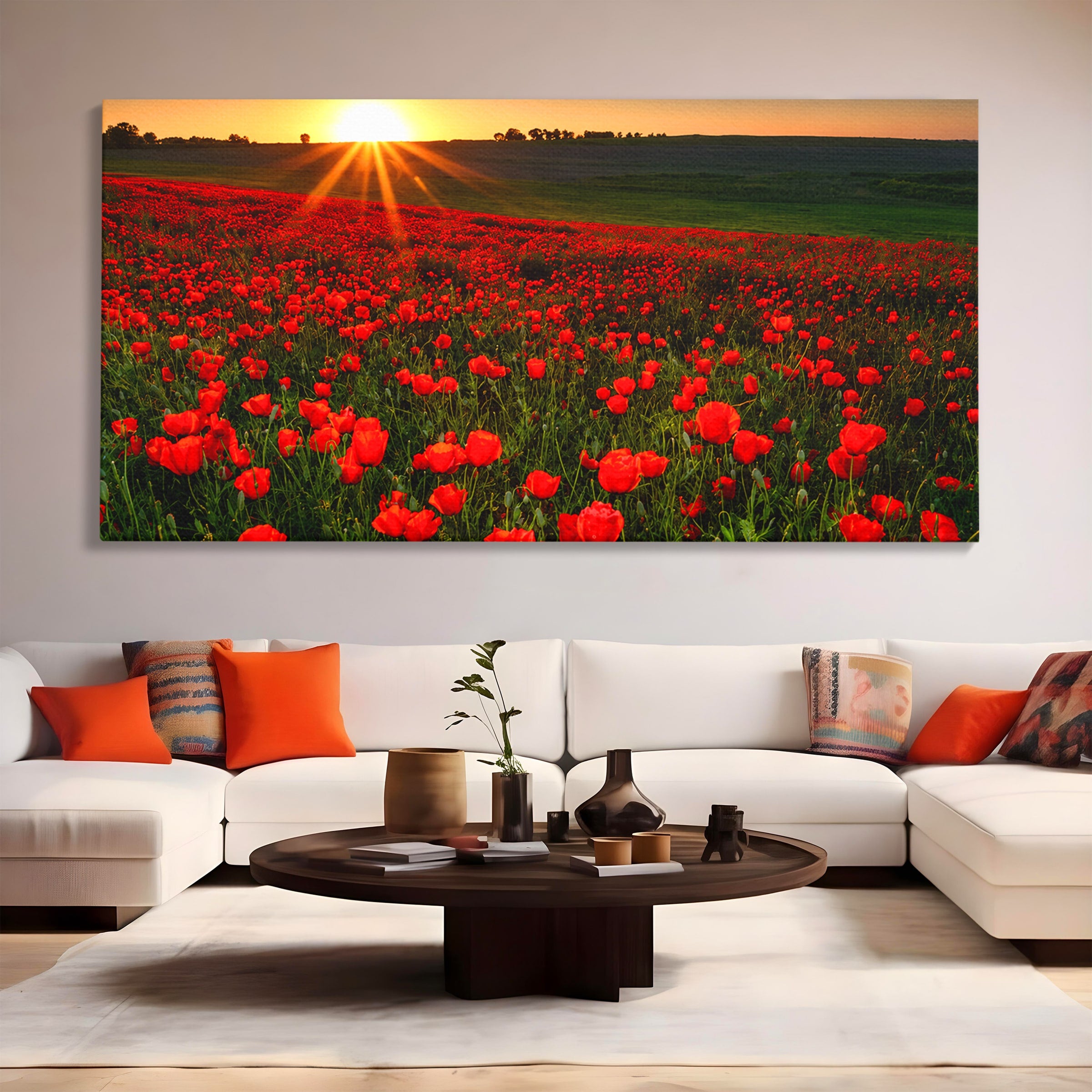 Tablou Canvas Premium LuxCanva® A1753, Camp De Maci La Apus, Maci, Apus, Natura, Peisaj, Romantic, Living, Culori Vibrante