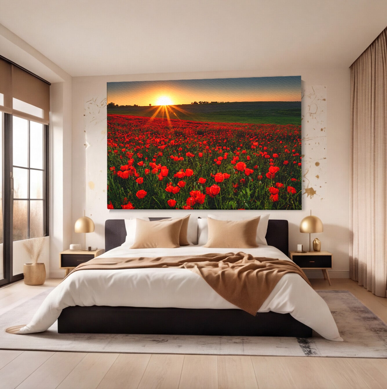 Tablou Canvas Premium LuxCanva® A1753, Camp De Maci La Apus, Maci, Apus, Natura, Peisaj, Romantic, Living, Culori Vibrante