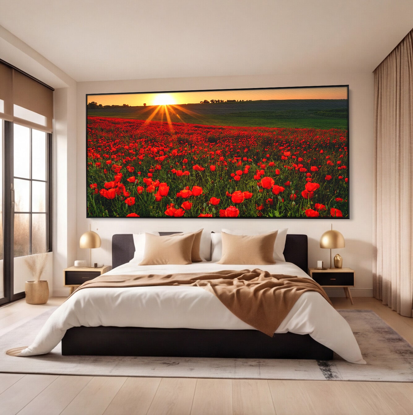 Tablou Canvas Premium LuxCanva® A1753, Camp De Maci La Apus, Maci, Apus, Natura, Peisaj, Romantic, Living, Culori Vibrante