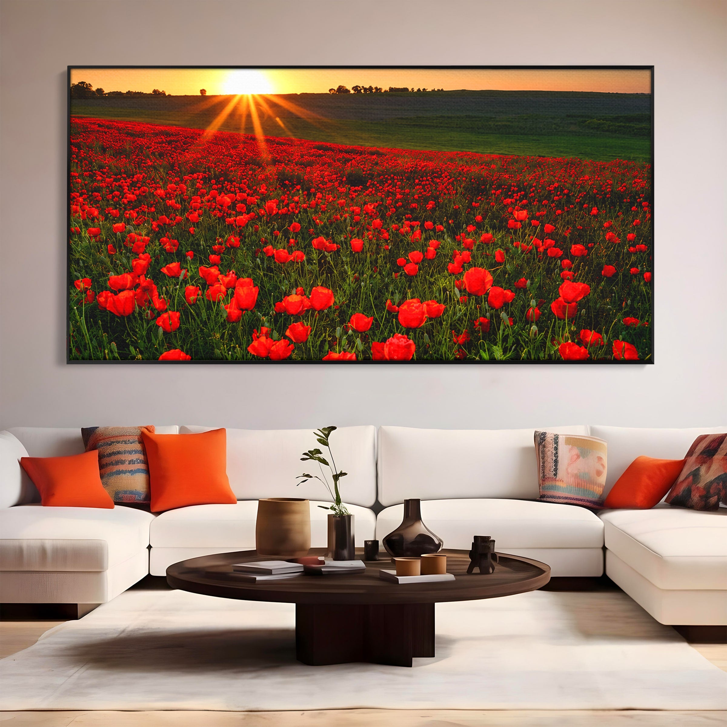 Tablou Canvas Premium LuxCanva® A1753, Camp De Maci La Apus, Maci, Apus, Natura, Peisaj, Romantic, Living, Culori Vibrante