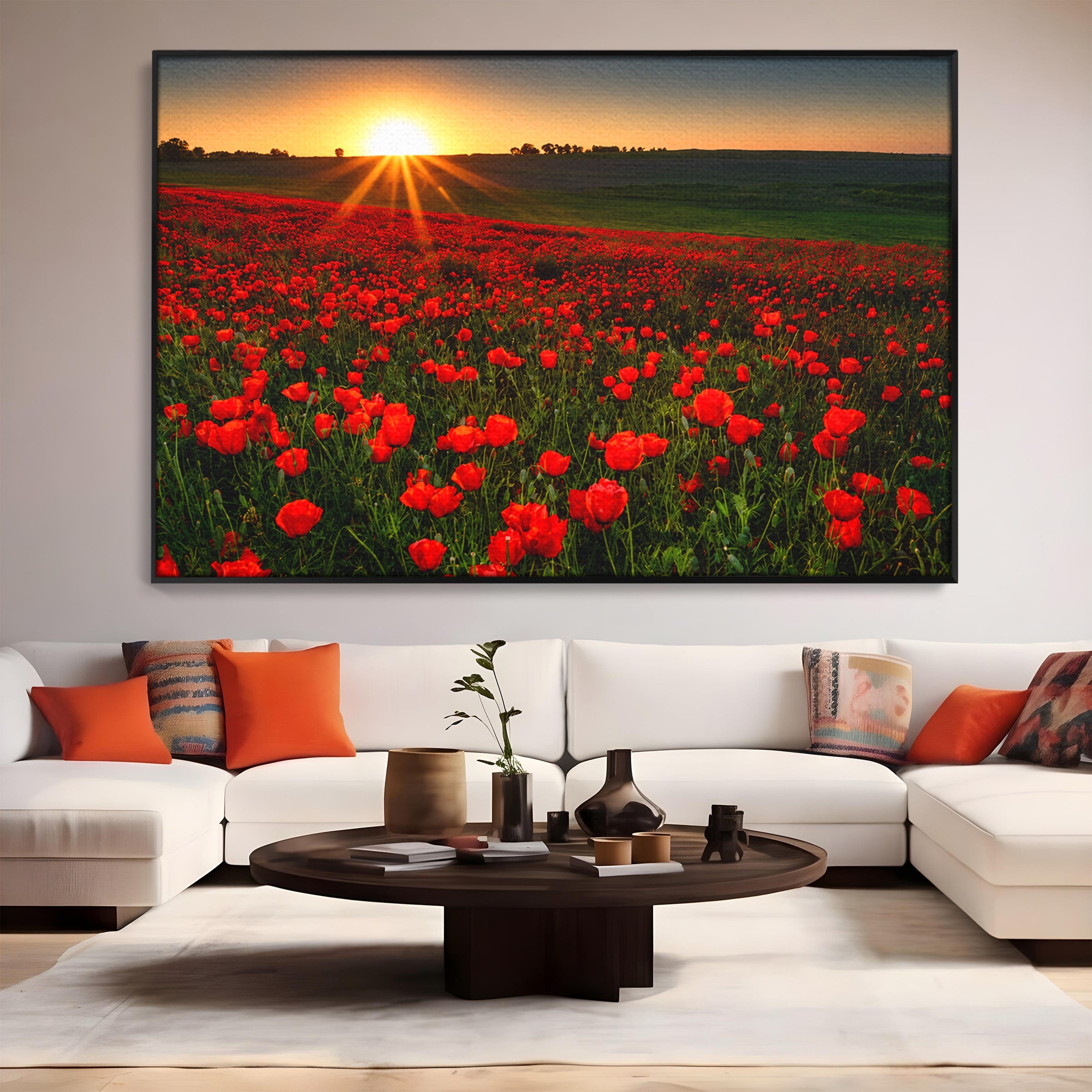 Tablou Canvas Premium LuxCanva® A1753, Camp De Maci La Apus, Maci, Apus, Natura, Peisaj, Romantic, Living, Culori Vibrante