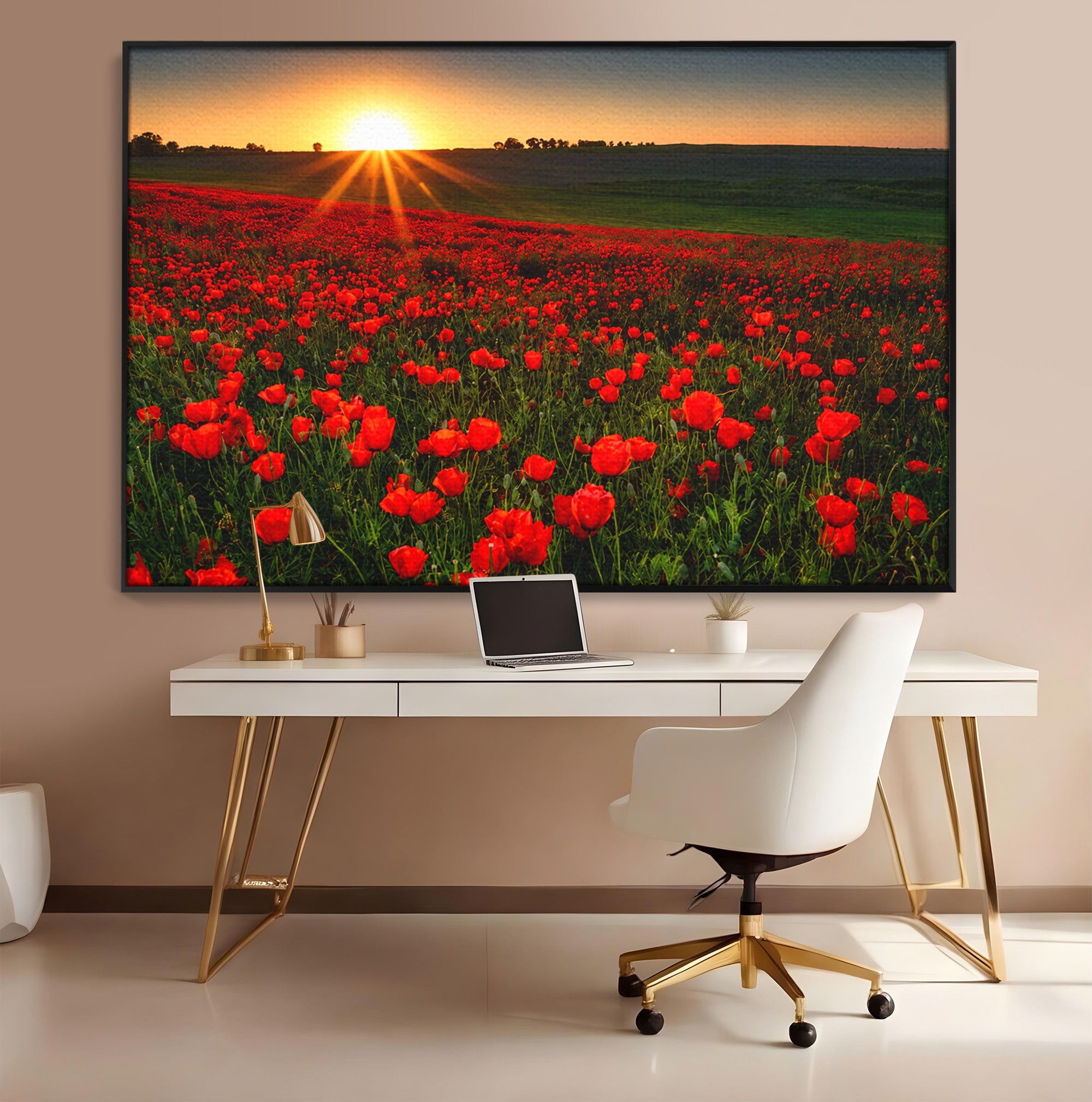Tablou Canvas Premium LuxCanva® A1753, Camp De Maci La Apus, Maci, Apus, Natura, Peisaj, Romantic, Living, Culori Vibrante