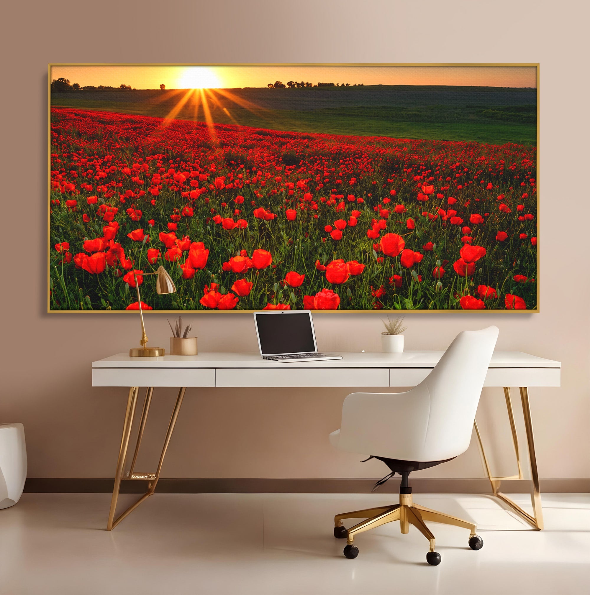 Tablou Canvas Premium LuxCanva® A1753, Camp De Maci La Apus, Maci, Apus, Natura, Peisaj, Romantic, Living, Culori Vibrante