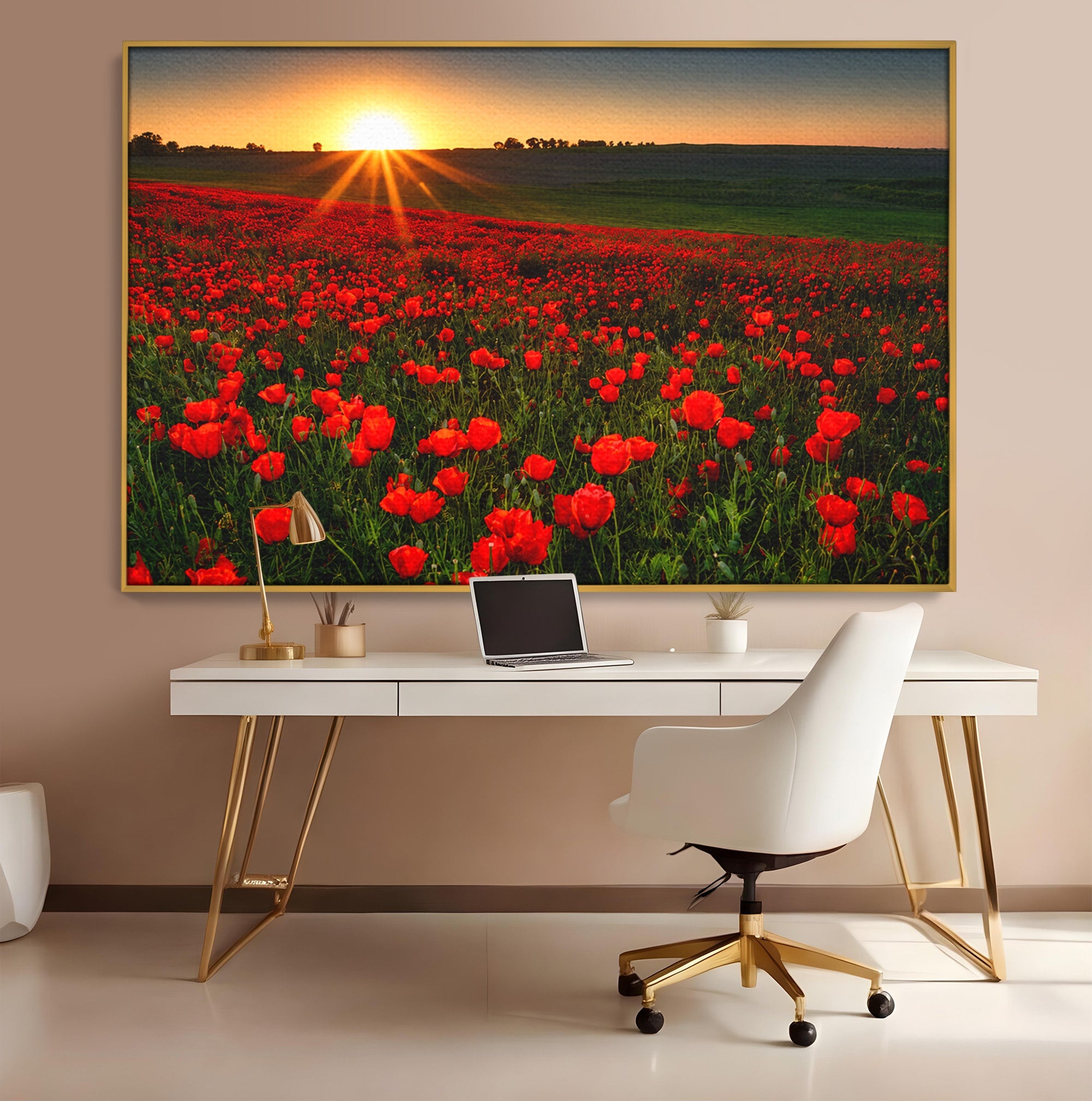 Tablou Canvas Premium LuxCanva® A1753, Camp De Maci La Apus, Maci, Apus, Natura, Peisaj, Romantic, Living, Culori Vibrante