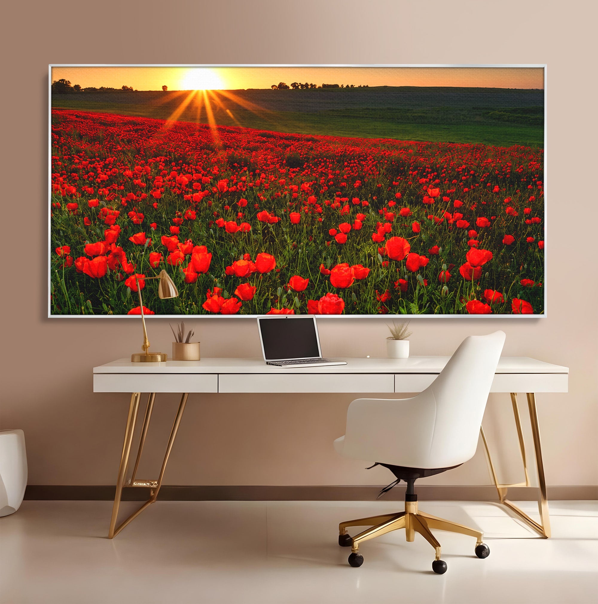 Tablou Canvas Premium LuxCanva® A1753, Camp De Maci La Apus, Maci, Apus, Natura, Peisaj, Romantic, Living, Culori Vibrante