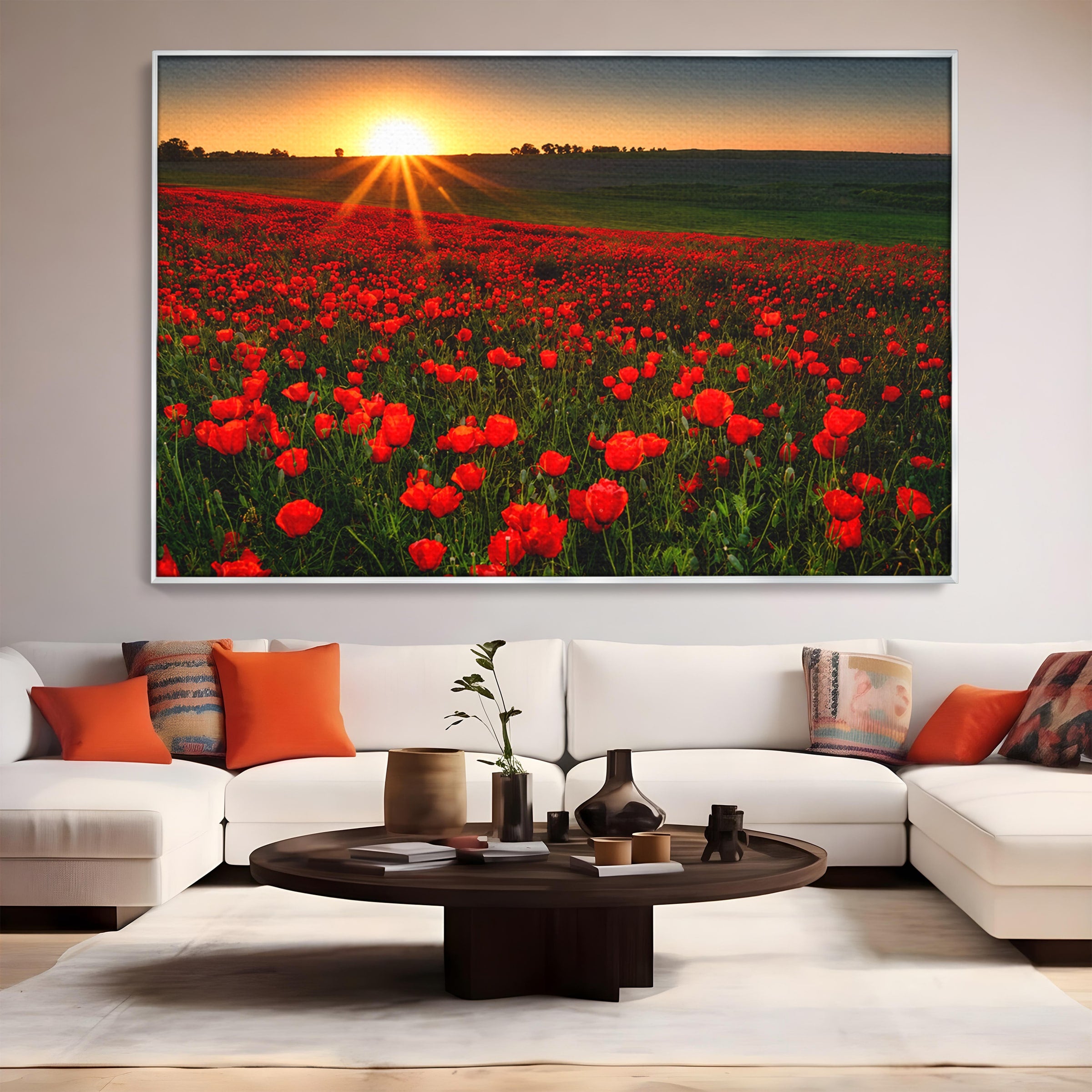 Tablou Canvas Premium LuxCanva® A1753, Camp De Maci La Apus, Maci, Apus, Natura, Peisaj, Romantic, Living, Culori Vibrante
