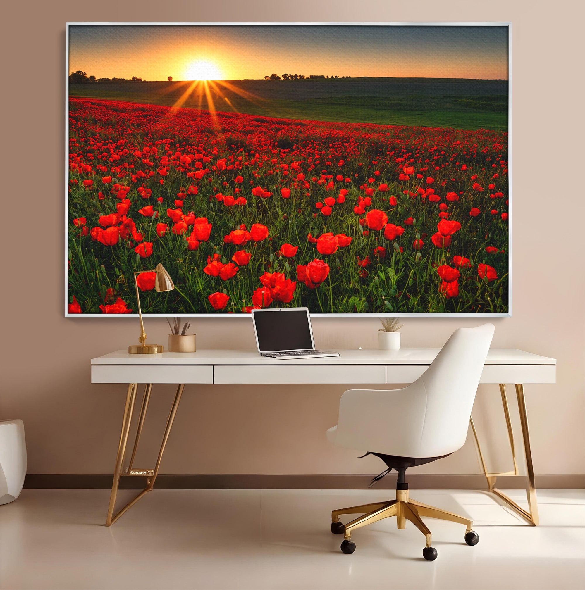 Tablou Canvas Premium LuxCanva® A1753, Camp De Maci La Apus, Maci, Apus, Natura, Peisaj, Romantic, Living, Culori Vibrante