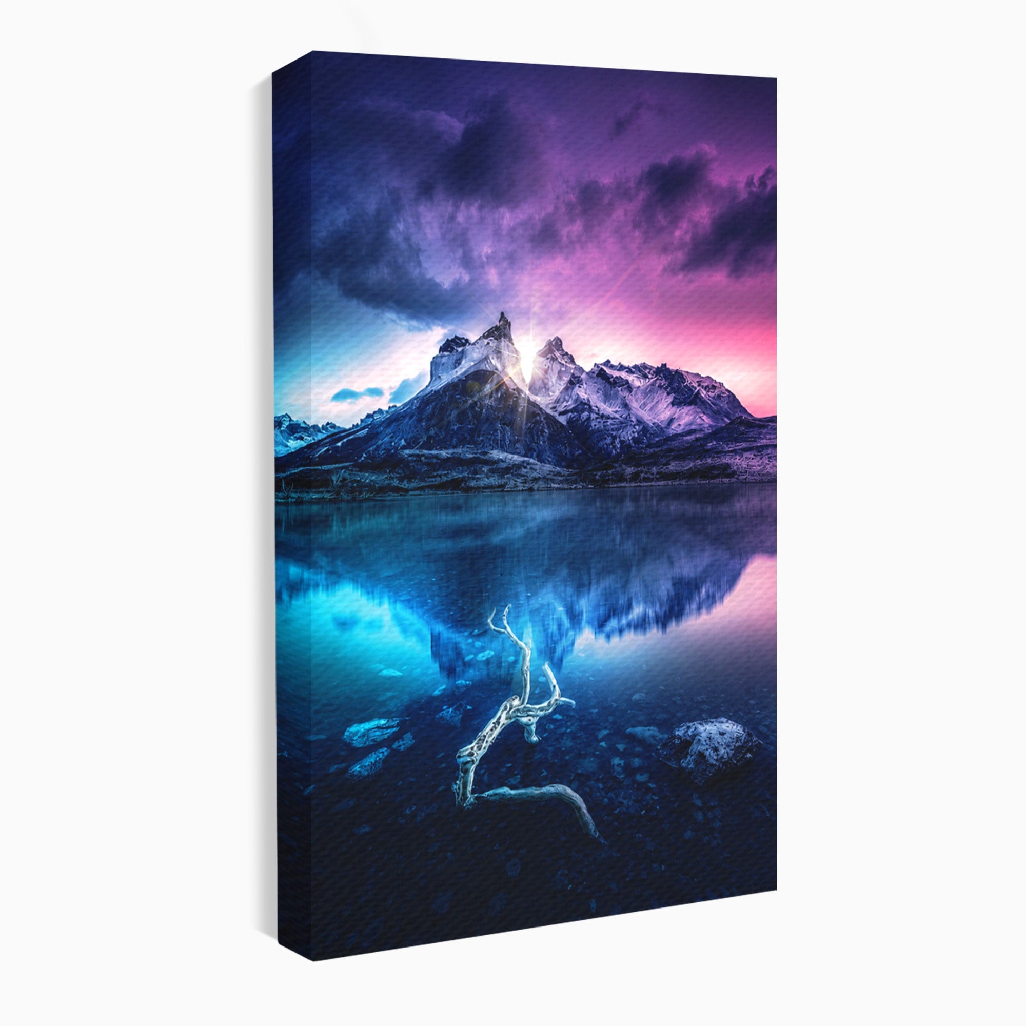 Tablou Canvas Premium LuxCanva® A1754, Munti Reflectati In Lac, Munti, Lac, Peisaj, Apus, Living, Culori Vibrante
