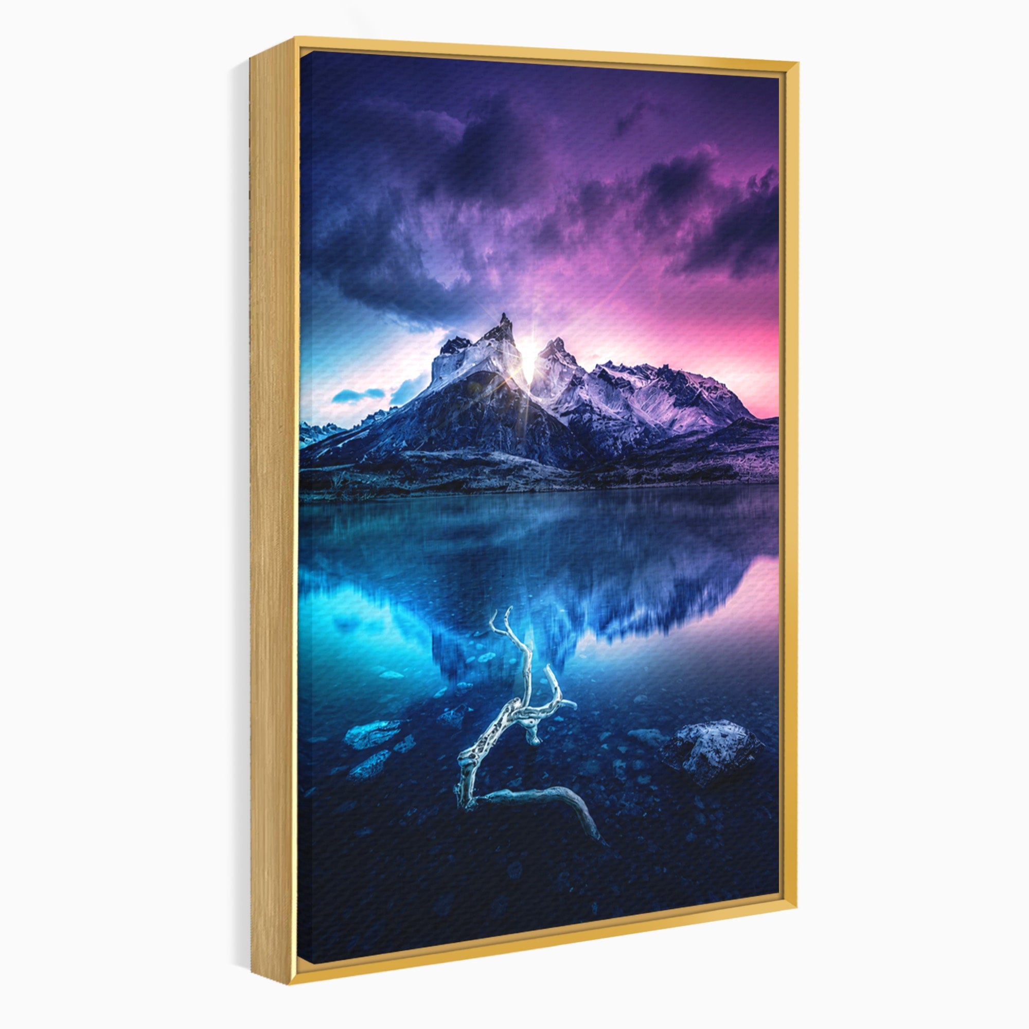 Tablou Canvas Premium LuxCanva® A1754, Munti Reflectati In Lac, Munti, Lac, Peisaj, Apus, Living, Culori Vibrante