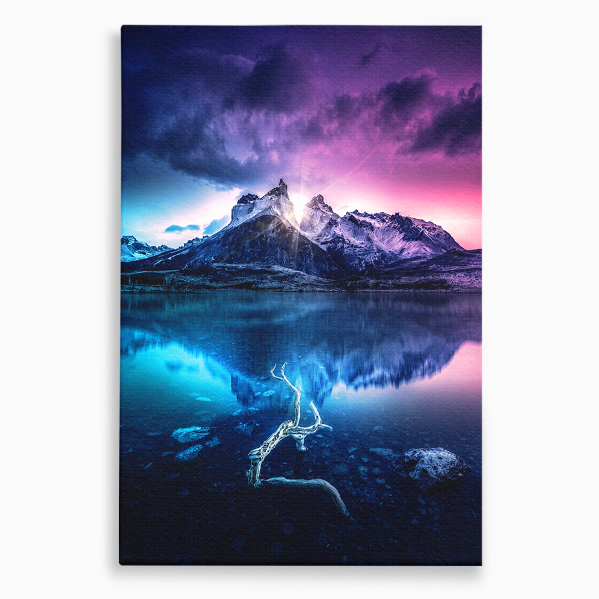 Tablou Canvas Premium LuxCanva® A1754, Munti Reflectati In Lac, Munti, Lac, Peisaj, Apus, Living, Culori Vibrante