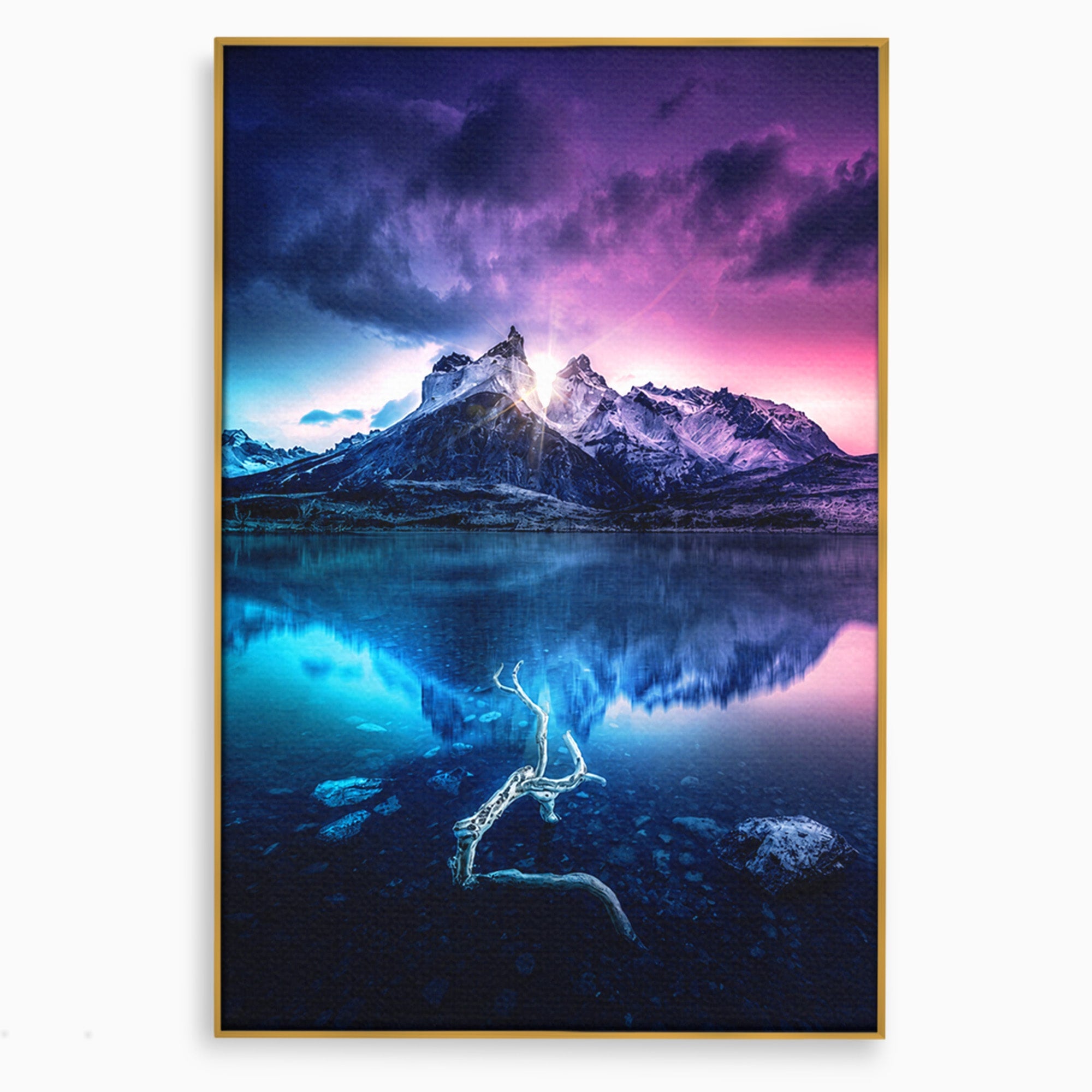 Tablou Canvas Premium LuxCanva® A1754, Munti Reflectati In Lac, Munti, Lac, Peisaj, Apus, Living, Culori Vibrante