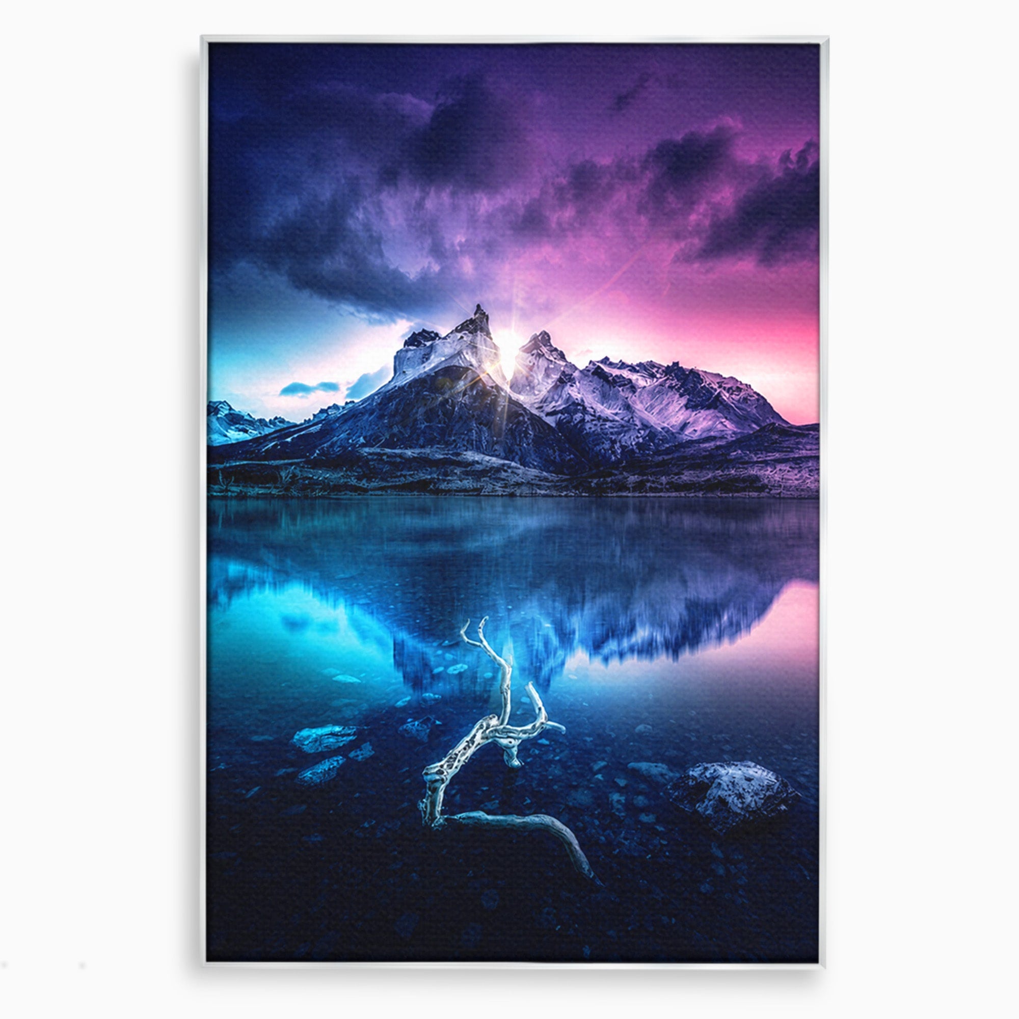 Tablou Canvas Premium LuxCanva® A1754, Munti Reflectati In Lac, Munti, Lac, Peisaj, Apus, Living, Culori Vibrante