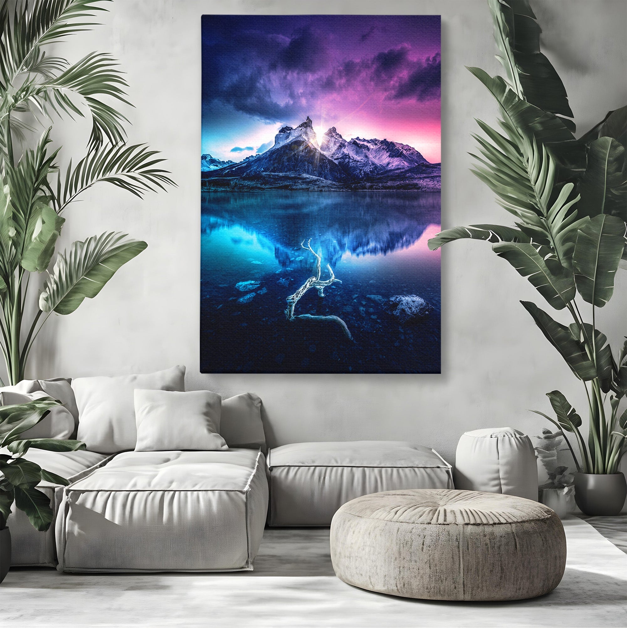 Tablou Canvas Premium LuxCanva® A1754, Munti Reflectati In Lac, Munti, Lac, Peisaj, Apus, Living, Culori Vibrante