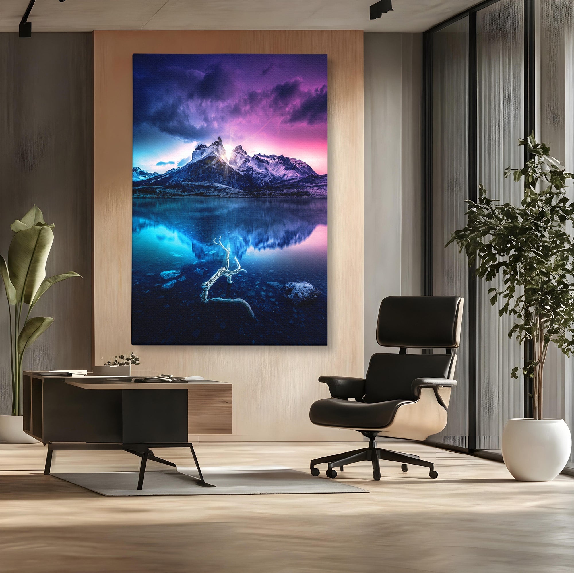 Tablou Canvas Premium LuxCanva® A1754, Munti Reflectati In Lac, Munti, Lac, Peisaj, Apus, Living, Culori Vibrante