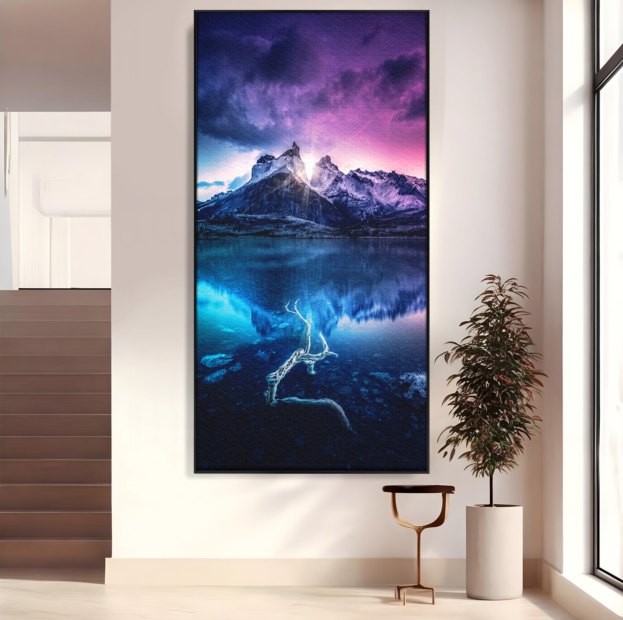 Tablou Canvas Premium LuxCanva® A1754, Munti Reflectati In Lac, Munti, Lac, Peisaj, Apus, Living, Culori Vibrante