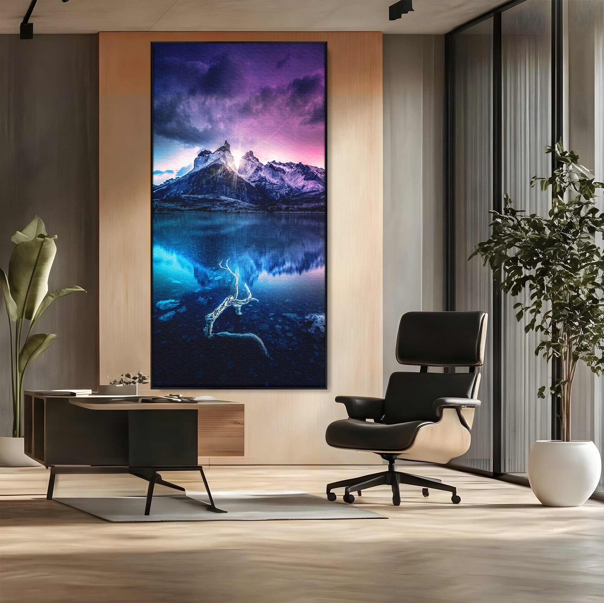 Tablou Canvas Premium LuxCanva® A1754, Munti Reflectati In Lac, Munti, Lac, Peisaj, Apus, Living, Culori Vibrante