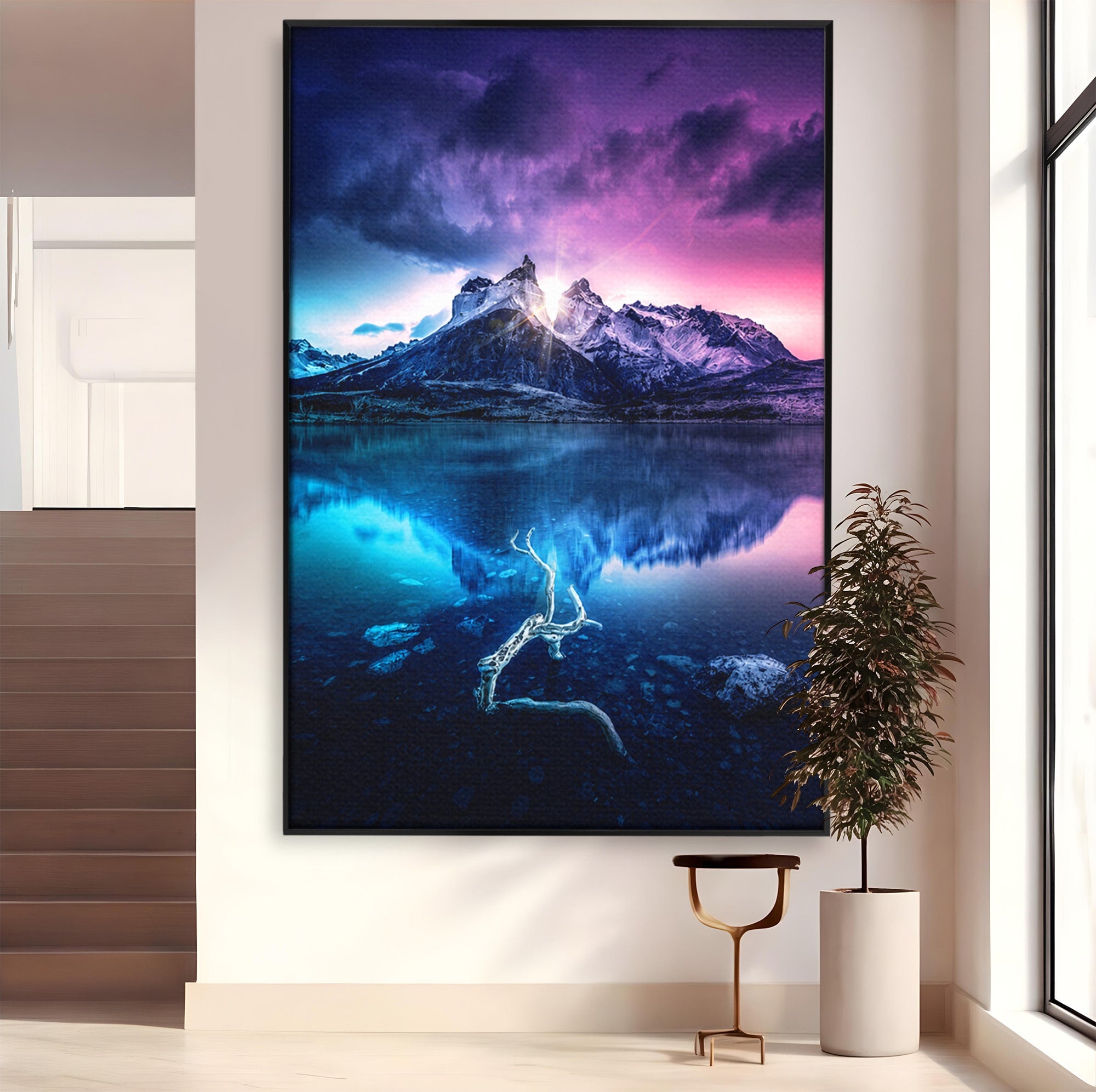 Tablou Canvas Premium LuxCanva® A1754, Munti Reflectati In Lac, Munti, Lac, Peisaj, Apus, Living, Culori Vibrante