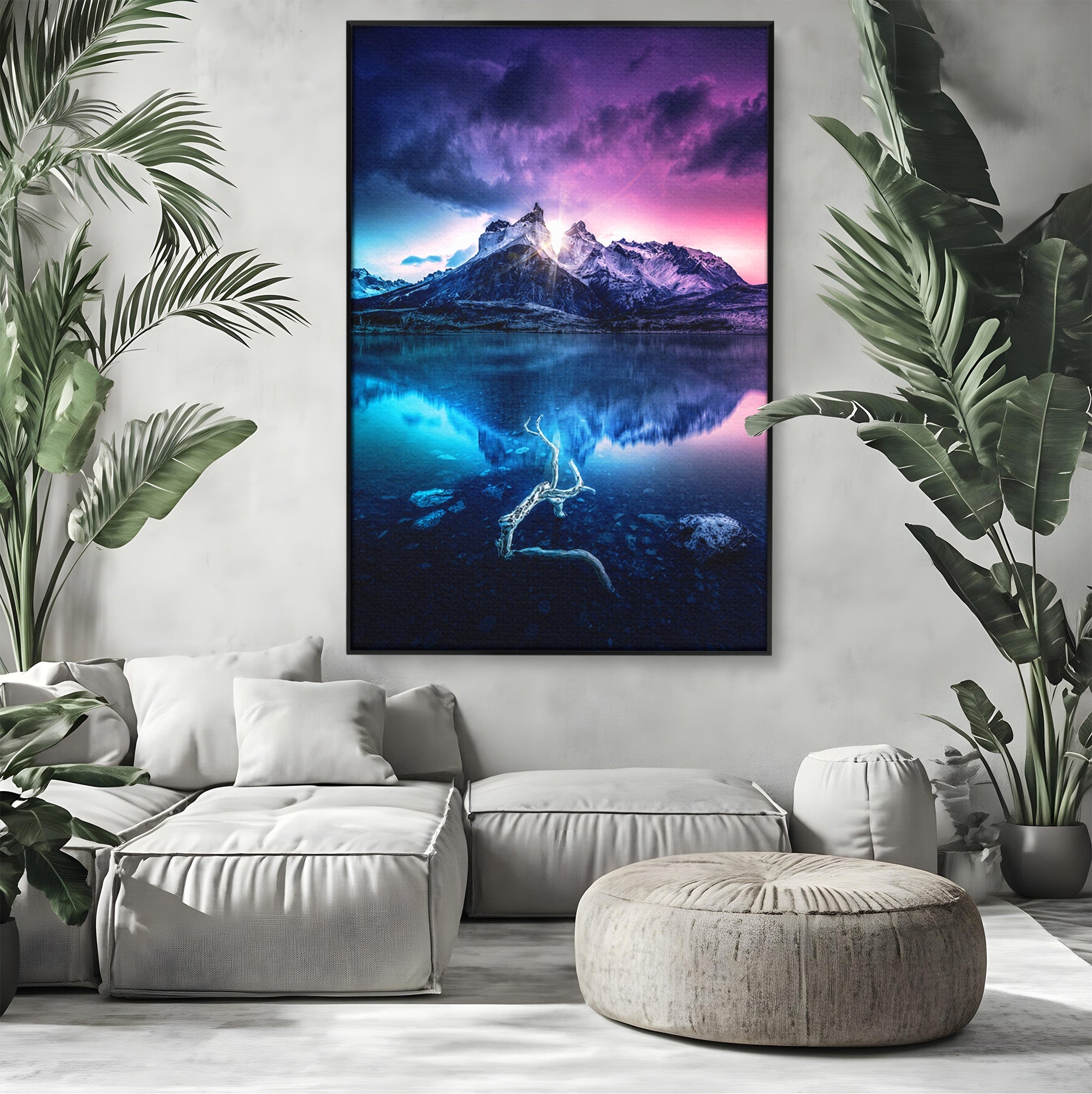 Tablou Canvas Premium LuxCanva® A1754, Munti Reflectati In Lac, Munti, Lac, Peisaj, Apus, Living, Culori Vibrante