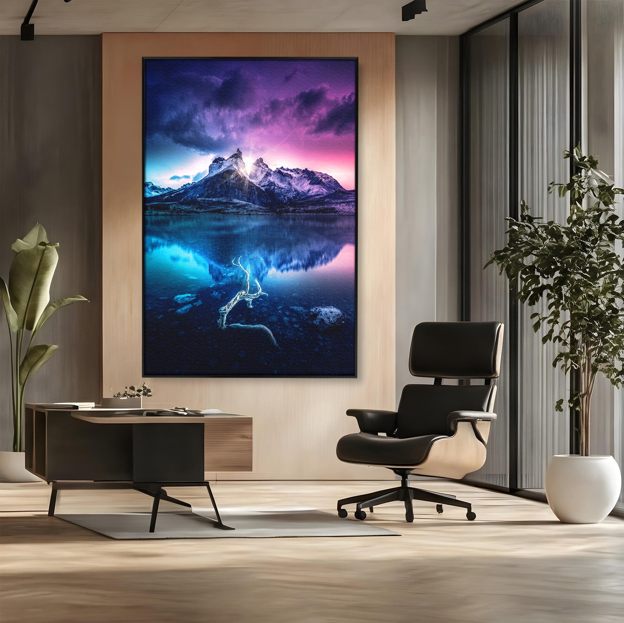 Tablou Canvas Premium LuxCanva® A1754, Munti Reflectati In Lac, Munti, Lac, Peisaj, Apus, Living, Culori Vibrante