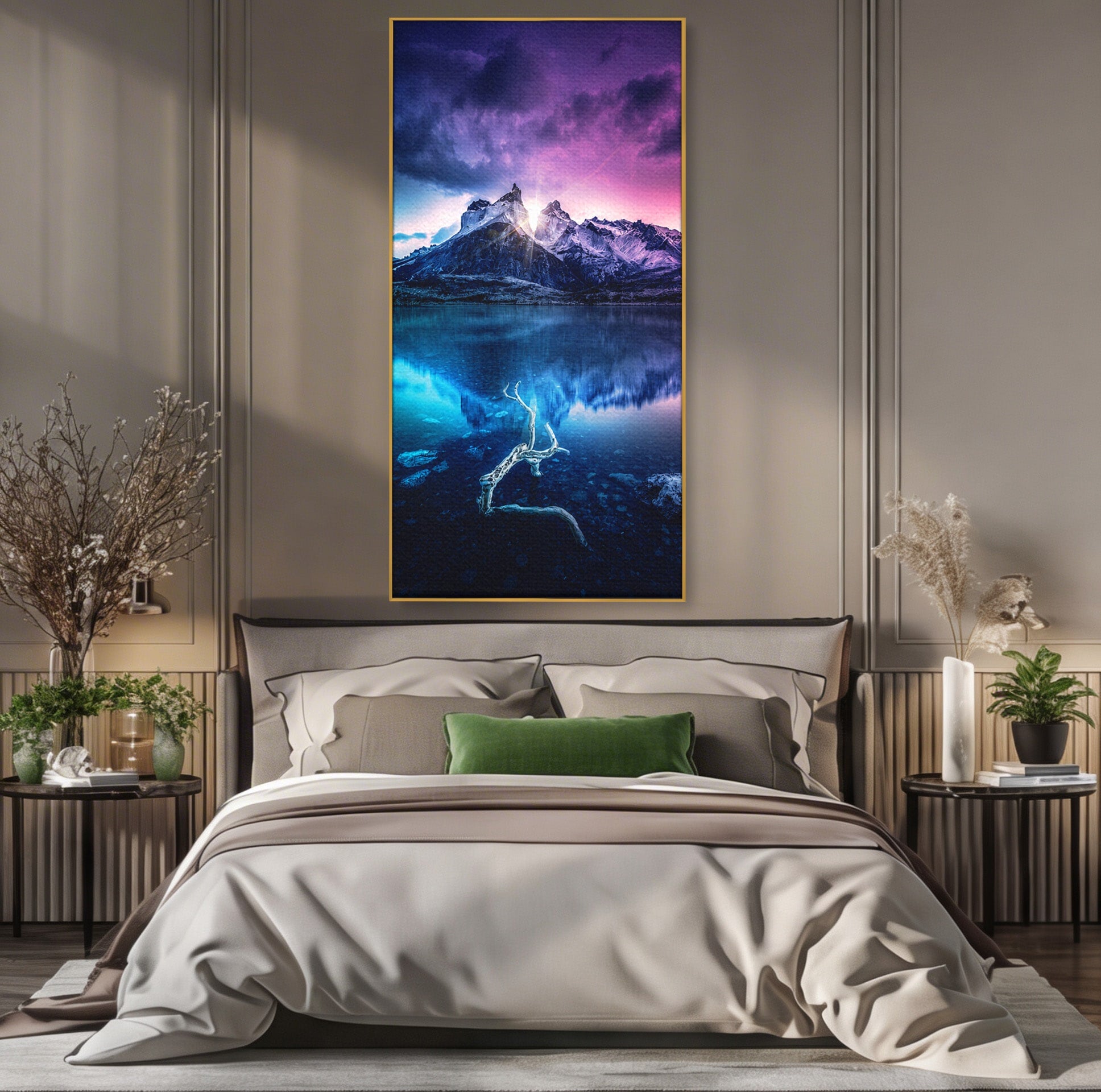 Tablou Canvas Premium LuxCanva® A1754, Munti Reflectati In Lac, Munti, Lac, Peisaj, Apus, Living, Culori Vibrante
