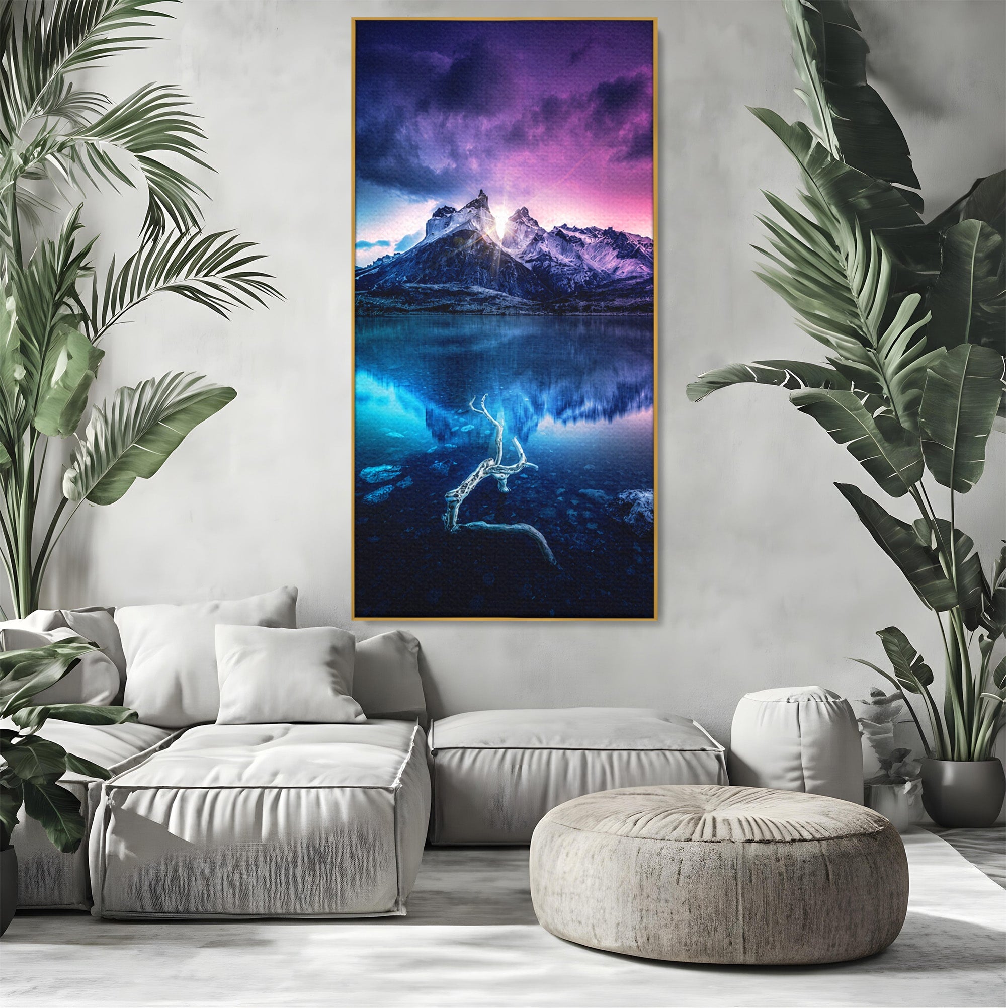 Tablou Canvas Premium LuxCanva® A1754, Munti Reflectati In Lac, Munti, Lac, Peisaj, Apus, Living, Culori Vibrante