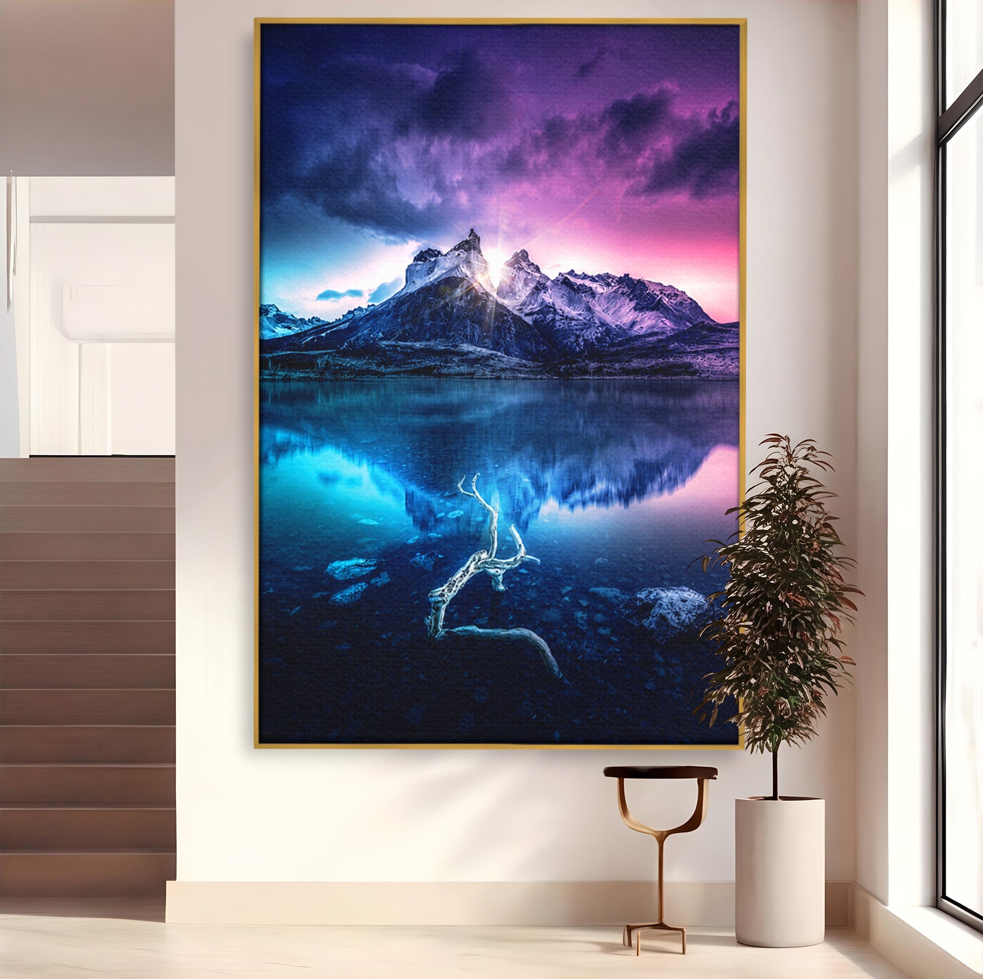 Tablou Canvas Premium LuxCanva® A1754, Munti Reflectati In Lac, Munti, Lac, Peisaj, Apus, Living, Culori Vibrante