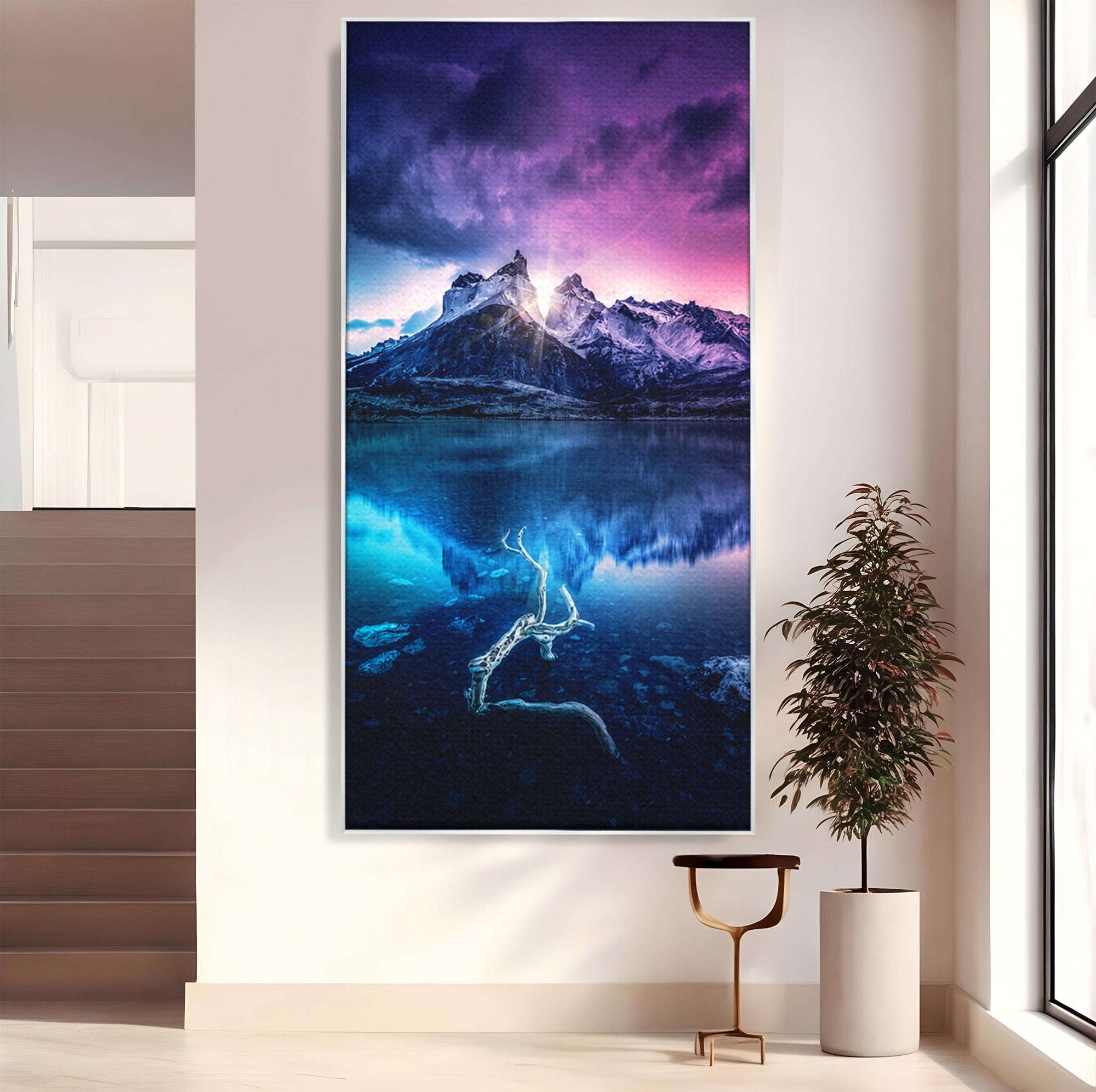 Tablou Canvas Premium LuxCanva® A1754, Munti Reflectati In Lac, Munti, Lac, Peisaj, Apus, Living, Culori Vibrante