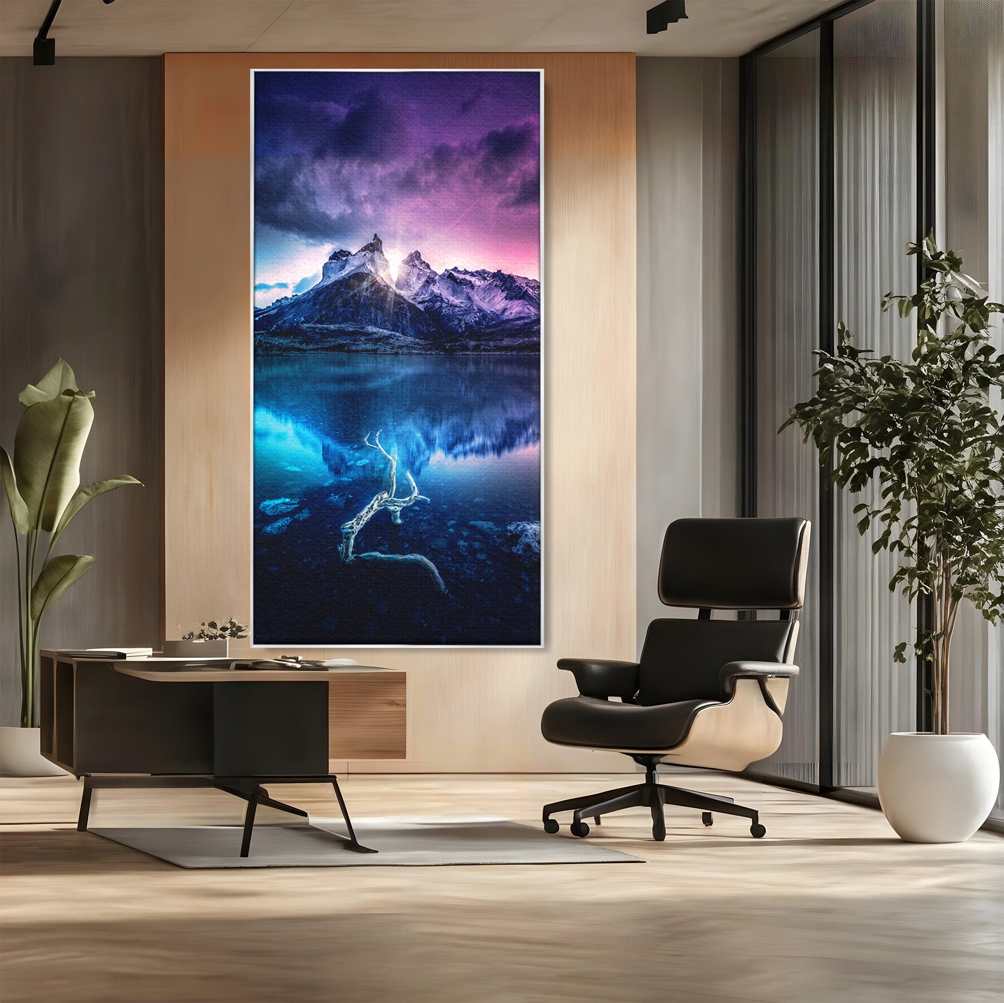 Tablou Canvas Premium LuxCanva® A1754, Munti Reflectati In Lac, Munti, Lac, Peisaj, Apus, Living, Culori Vibrante
