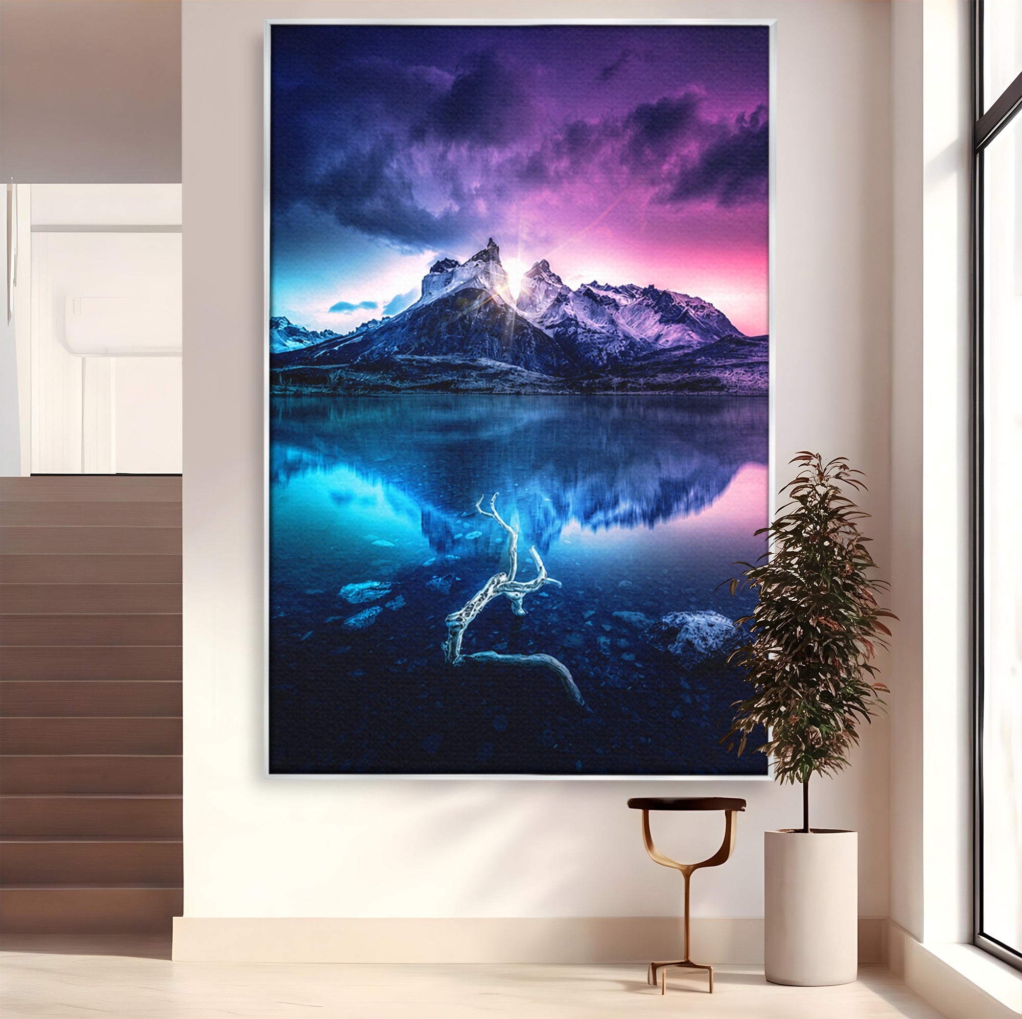Tablou Canvas Premium LuxCanva® A1754, Munti Reflectati In Lac, Munti, Lac, Peisaj, Apus, Living, Culori Vibrante