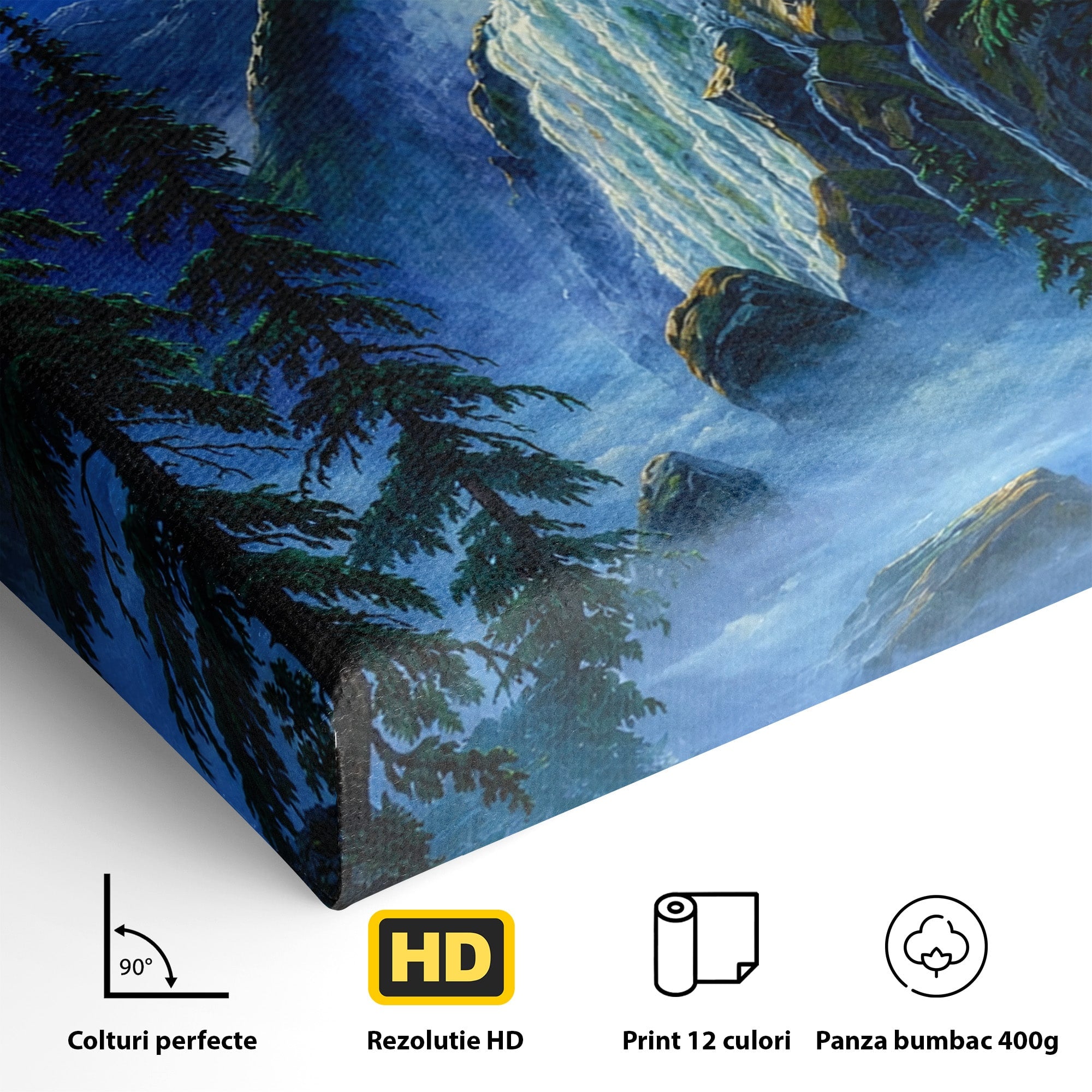 Tablou Canvas Premium LuxCanva® A1755, Cascada Sub Clar De Luna, Cascada, Luna, Peisaj, Natura, Munti, Living, Culori Vibrante