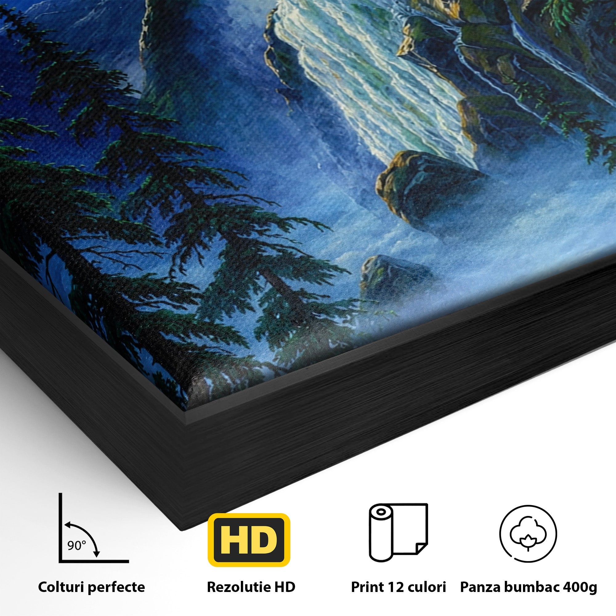 Tablou Canvas Premium LuxCanva® A1755, Cascada Sub Clar De Luna, Cascada, Luna, Peisaj, Natura, Munti, Living, Culori Vibrante