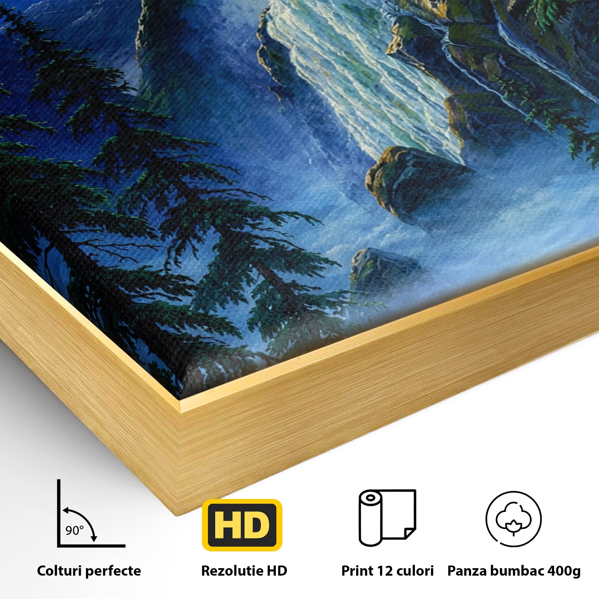 Tablou Canvas Premium LuxCanva® A1755, Cascada Sub Clar De Luna, Cascada, Luna, Peisaj, Natura, Munti, Living, Culori Vibrante