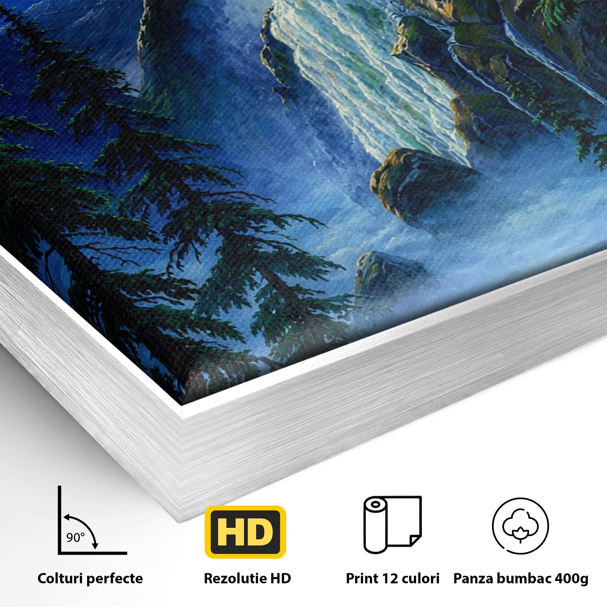 Tablou Canvas Premium LuxCanva® A1755, Cascada Sub Clar De Luna, Cascada, Luna, Peisaj, Natura, Munti, Living, Culori Vibrante