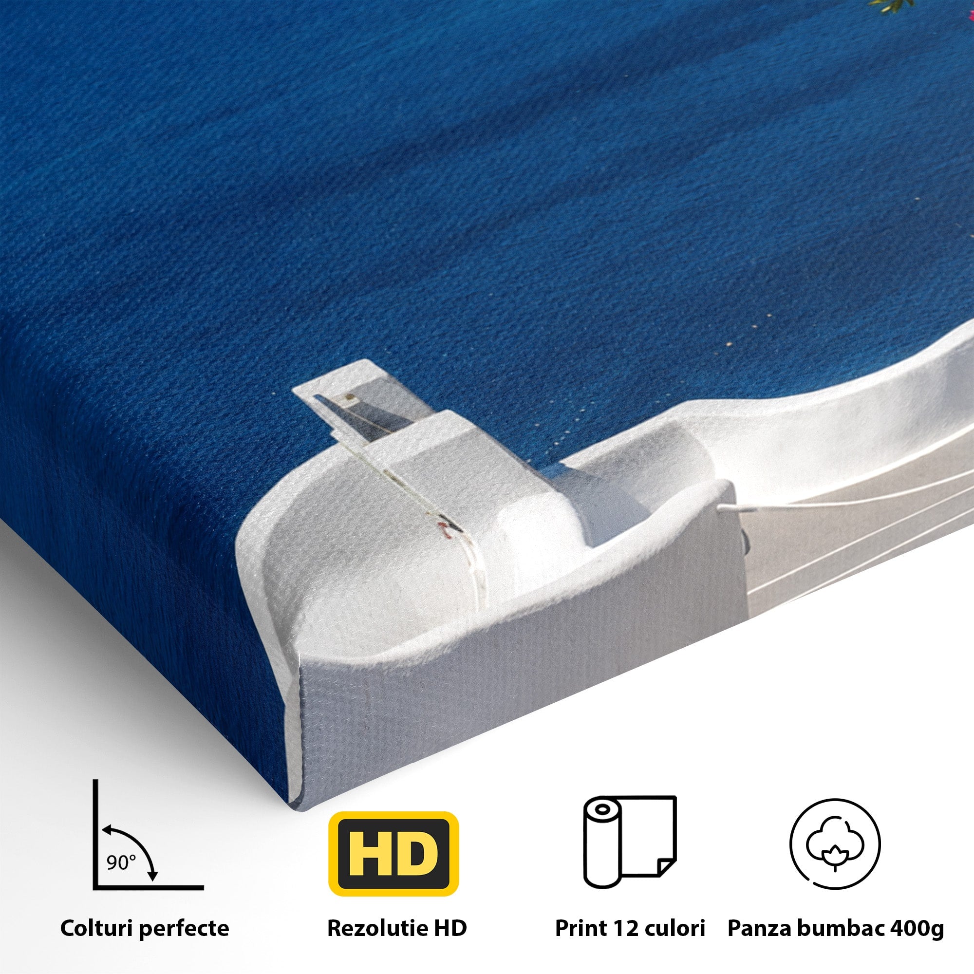 Tablou Canvas Premium LuxCanva® A1758, Scara Spre Mare, Mare, Peisaj, Santorini, Vacanta, Living, Culori Vibrante
