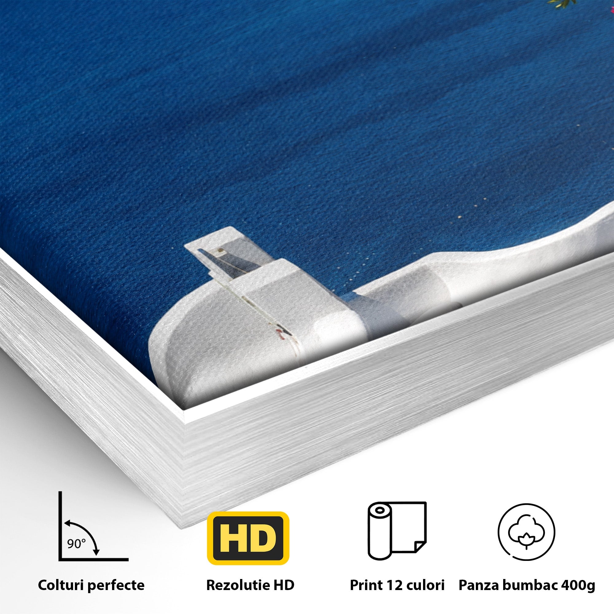 Tablou Canvas Premium LuxCanva® A1758, Scara Spre Mare, Mare, Peisaj, Santorini, Vacanta, Living, Culori Vibrante