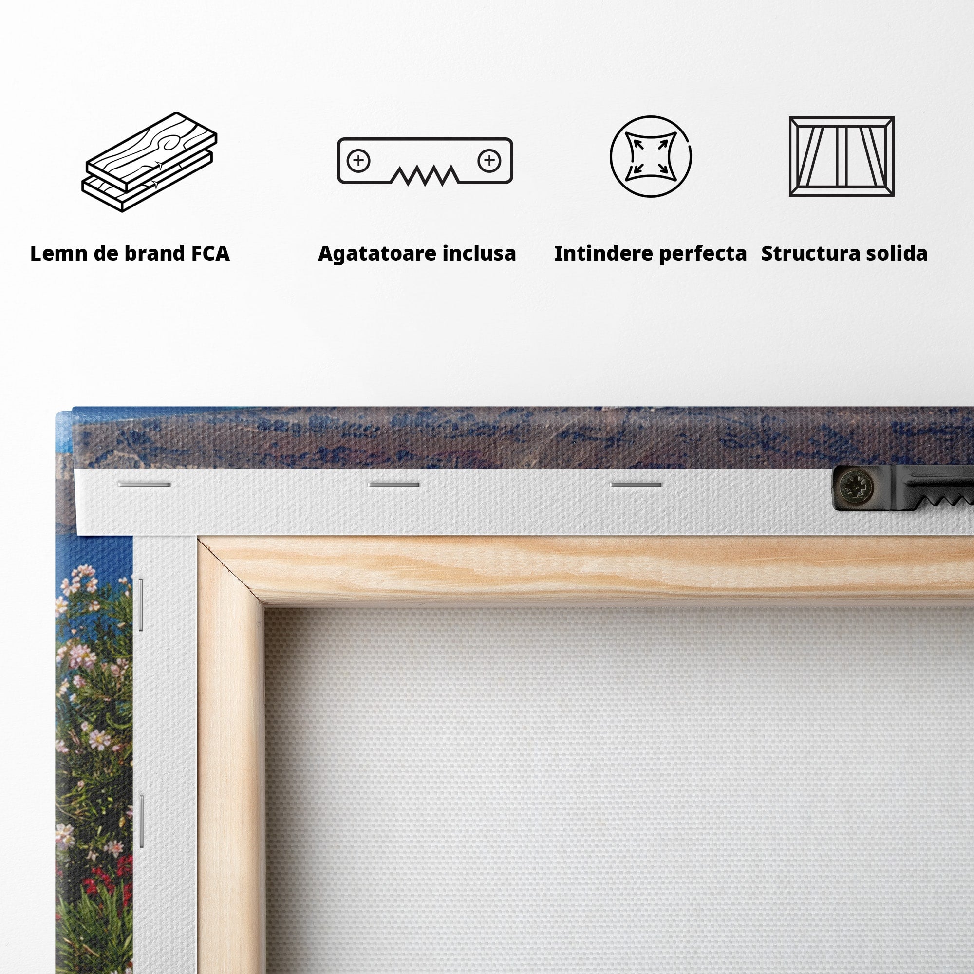 Tablou Canvas Premium LuxCanva® A1758, Scara Spre Mare, Mare, Peisaj, Santorini, Vacanta, Living, Culori Vibrante
