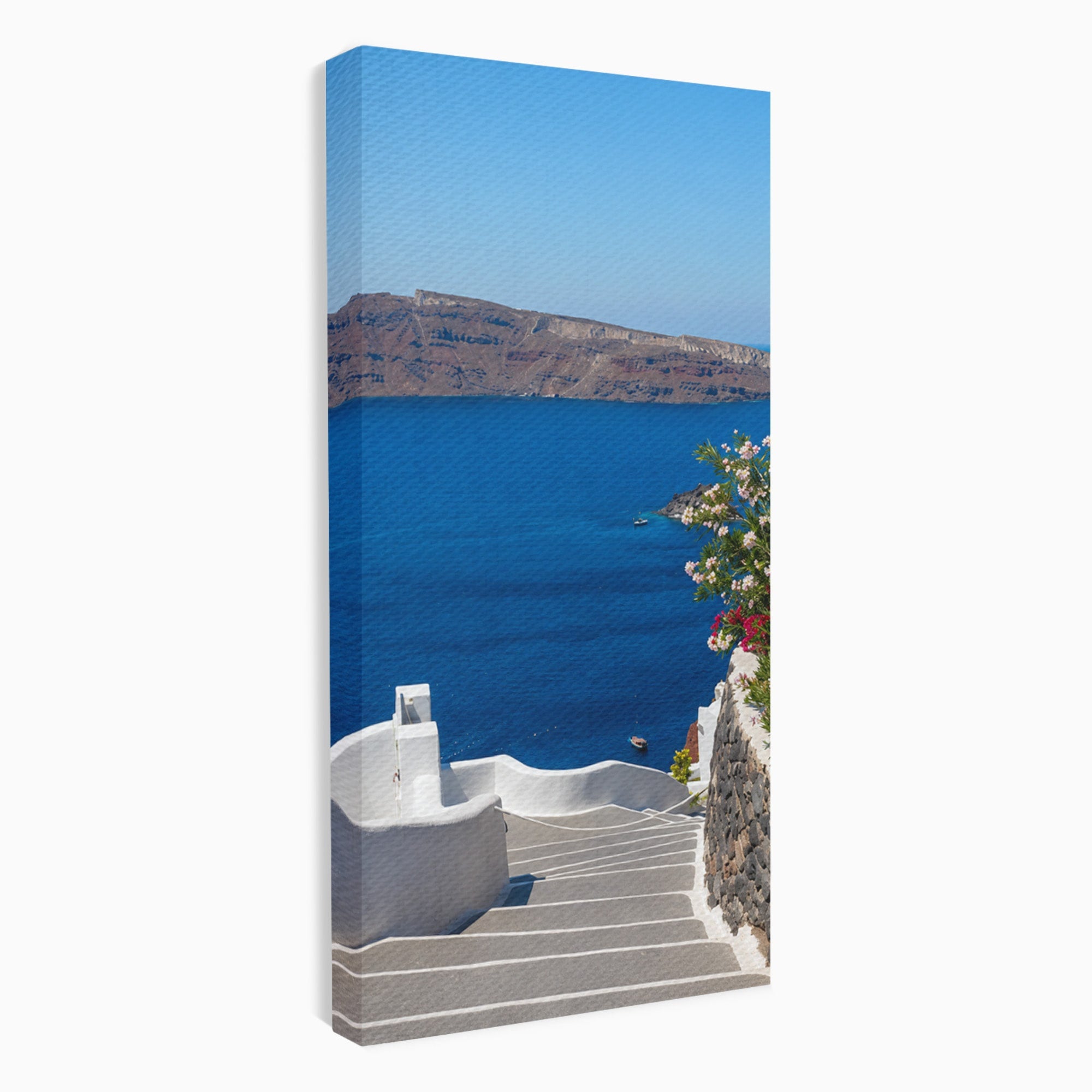 Tablou Canvas Premium LuxCanva® A1758, Scara Spre Mare, Mare, Peisaj, Santorini, Vacanta, Living, Culori Vibrante