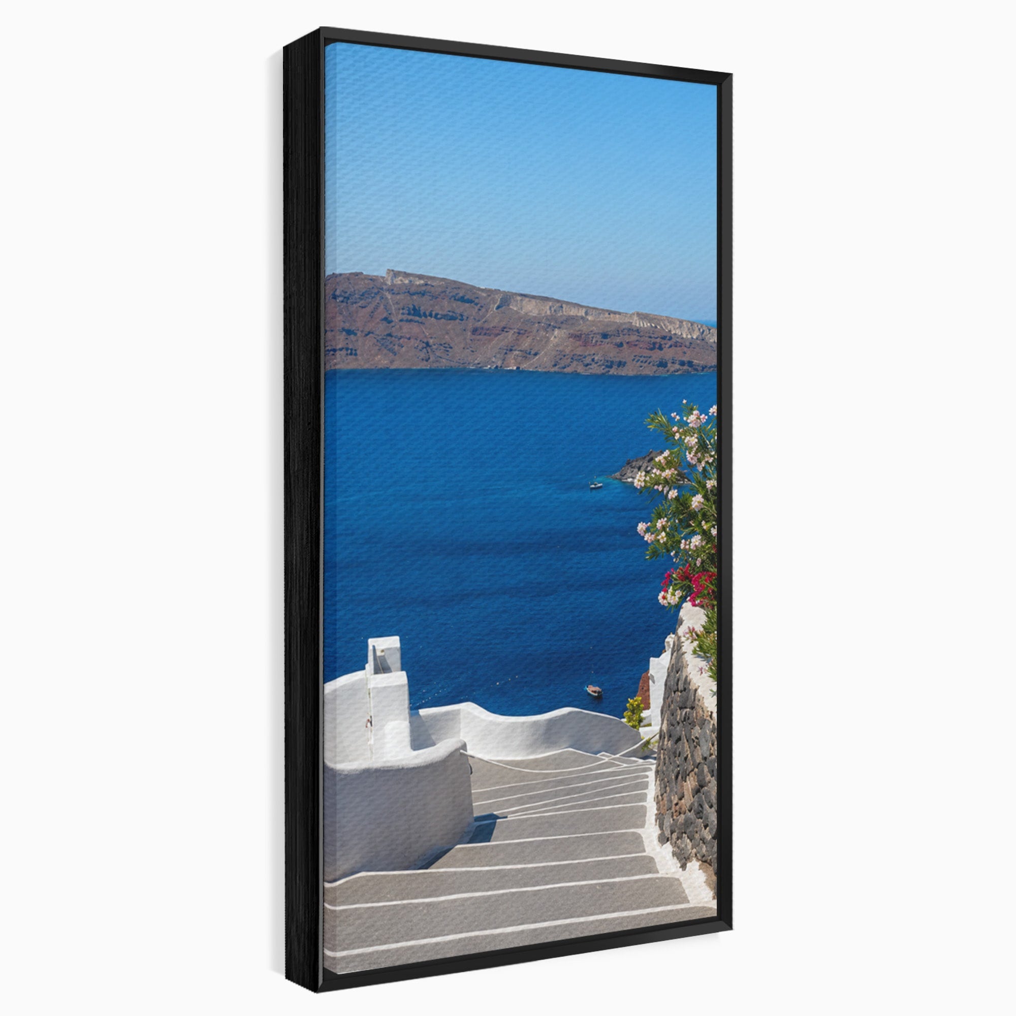 Tablou Canvas Premium LuxCanva® A1758, Scara Spre Mare, Mare, Peisaj, Santorini, Vacanta, Living, Culori Vibrante