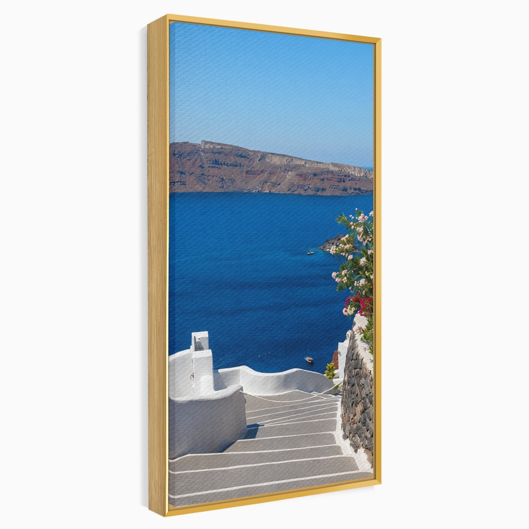 Tablou Canvas Premium LuxCanva® A1758, Scara Spre Mare, Mare, Peisaj, Santorini, Vacanta, Living, Culori Vibrante
