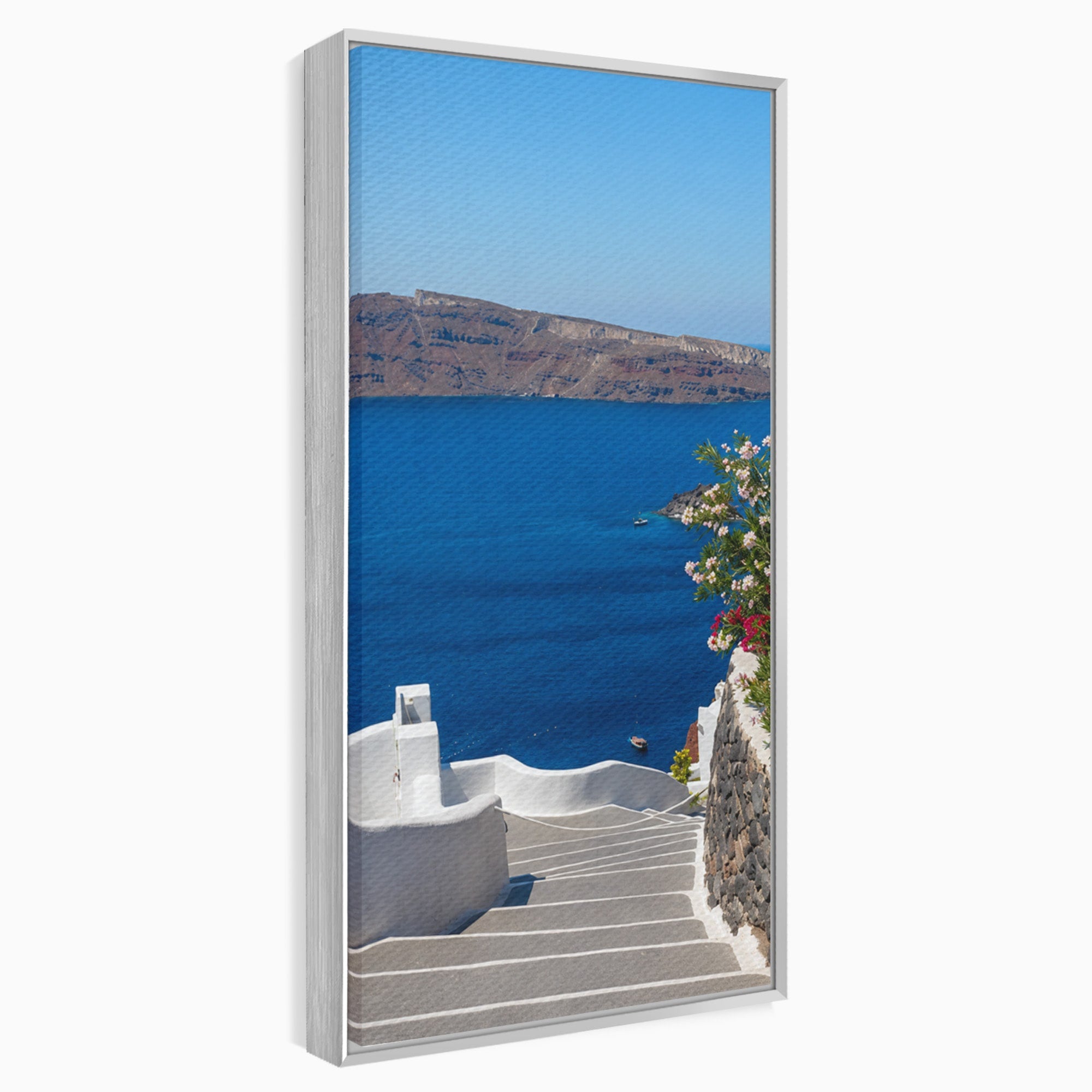 Tablou Canvas Premium LuxCanva® A1758, Scara Spre Mare, Mare, Peisaj, Santorini, Vacanta, Living, Culori Vibrante