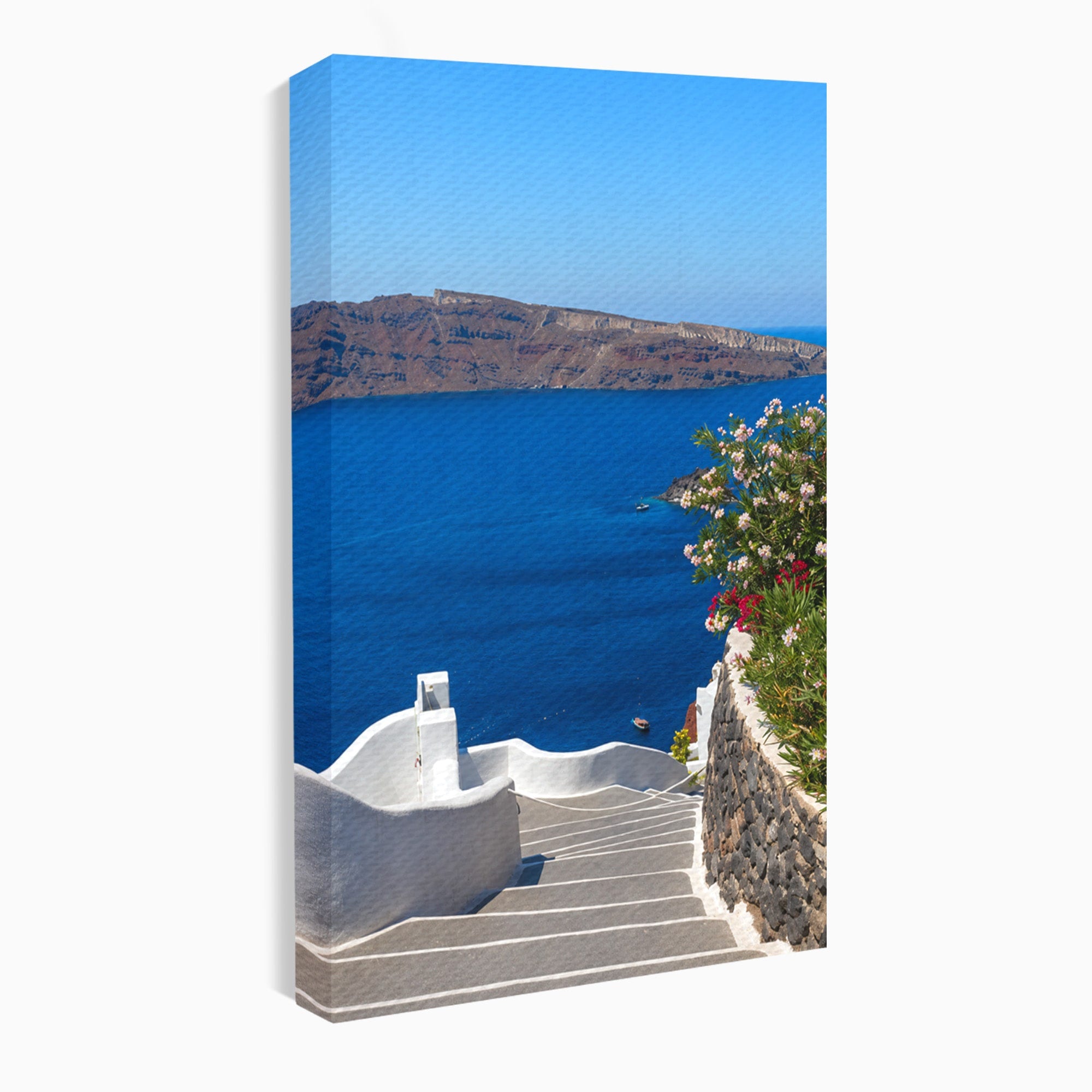 Tablou Canvas Premium LuxCanva® A1758, Scara Spre Mare, Mare, Peisaj, Santorini, Vacanta, Living, Culori Vibrante