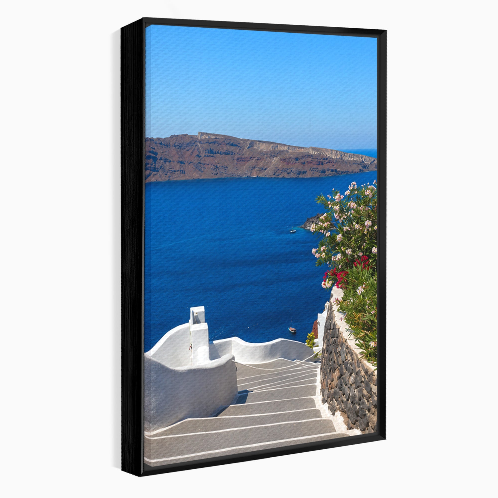 Tablou Canvas Premium LuxCanva® A1758, Scara Spre Mare, Mare, Peisaj, Santorini, Vacanta, Living, Culori Vibrante