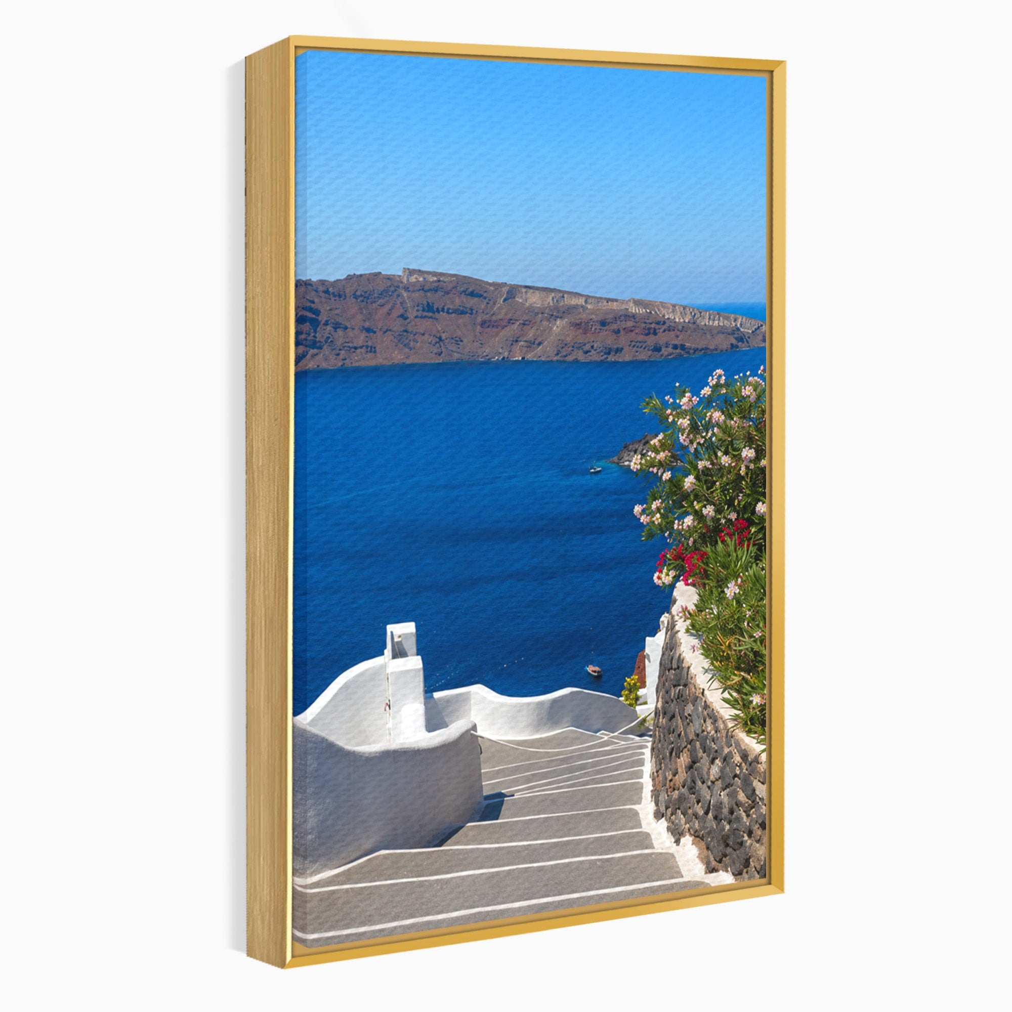 Tablou Canvas Premium LuxCanva® A1758, Scara Spre Mare, Mare, Peisaj, Santorini, Vacanta, Living, Culori Vibrante