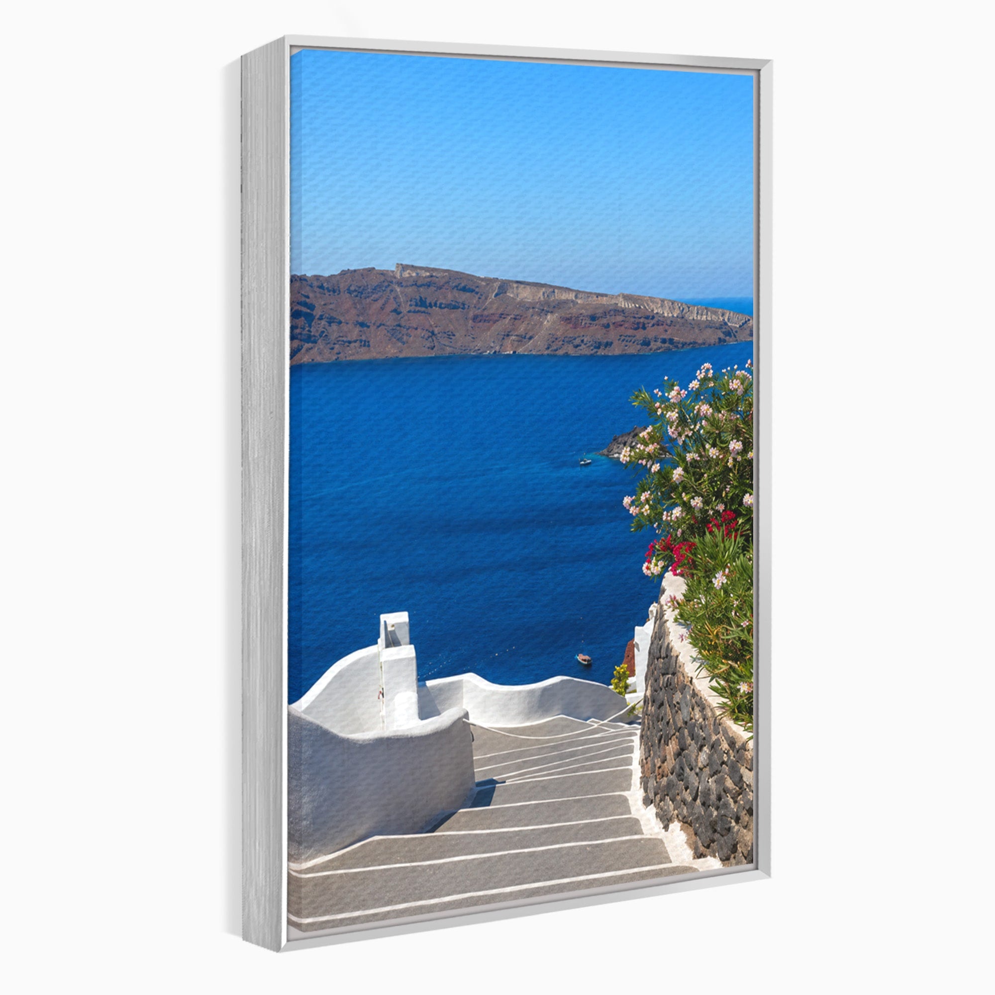 Tablou Canvas Premium LuxCanva® A1758, Scara Spre Mare, Mare, Peisaj, Santorini, Vacanta, Living, Culori Vibrante