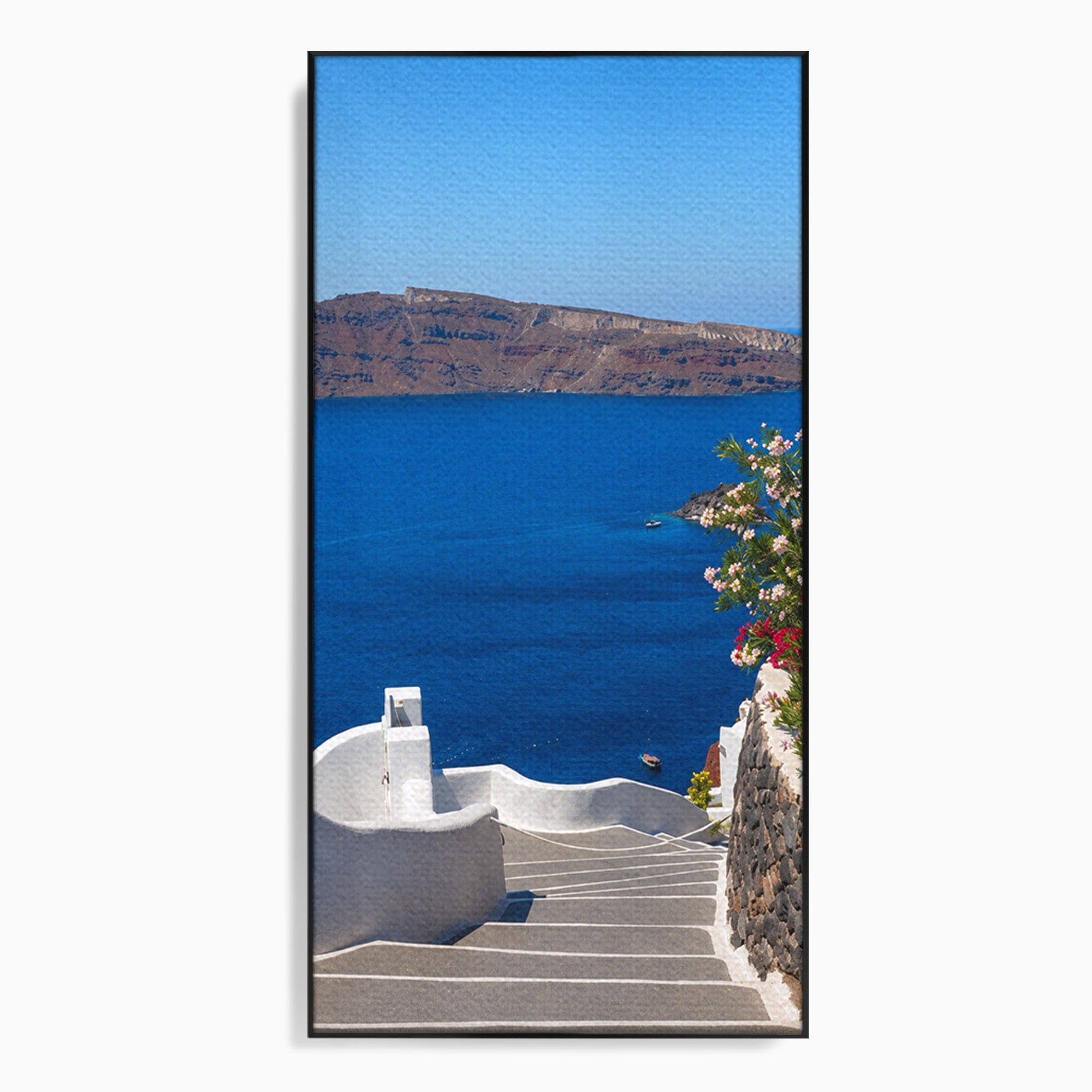 Tablou Canvas Premium LuxCanva® A1758, Scara Spre Mare, Mare, Peisaj, Santorini, Vacanta, Living, Culori Vibrante