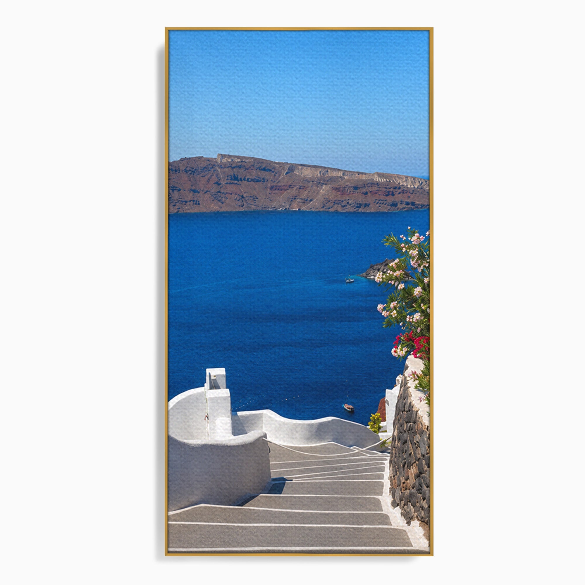 Tablou Canvas Premium LuxCanva® A1758, Scara Spre Mare, Mare, Peisaj, Santorini, Vacanta, Living, Culori Vibrante